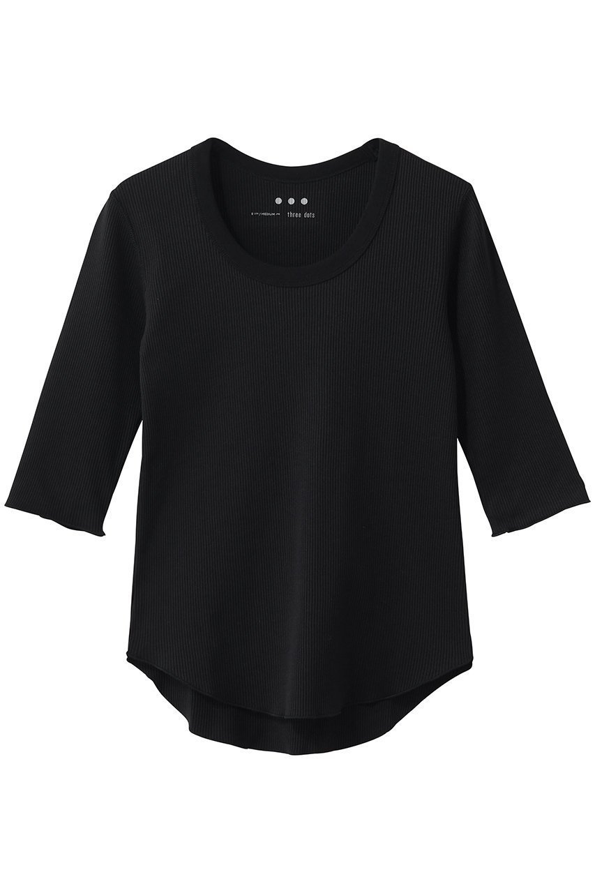 【スリー ドッツ/three dots】のシャイニー リブジェシカ インテリア・キッズ・メンズ・レディースファッション・服の通販 founy(ファニー) 　ファッション　Fashion　レディースファッション　Fashion for Women　トップス・カットソー　Cut & Sew Tops　シャツ・ブラウス・オフィスカジュアル　Elegant Blouses & Button-Ups　ロングTシャツ・Tシャツ　Longline T-Shirts & Tees　カットソー・ベーシックTシャツ　Cut-and-Sewn Tops / Stretch Tees & Basics　おすすめ　Recommended / Our Picks　インナー　Innerwear　シアー　Sheer, See-Through　シャイニー　Shiny, Glossy Finish　シンプル　Simple, Minimal　スリーブ　Sleeve, Long Sleeve / Short Sleeve　ロング　Long, Long-Length　ブラック|ID: prp329100004932295 ipo3291000000037020037