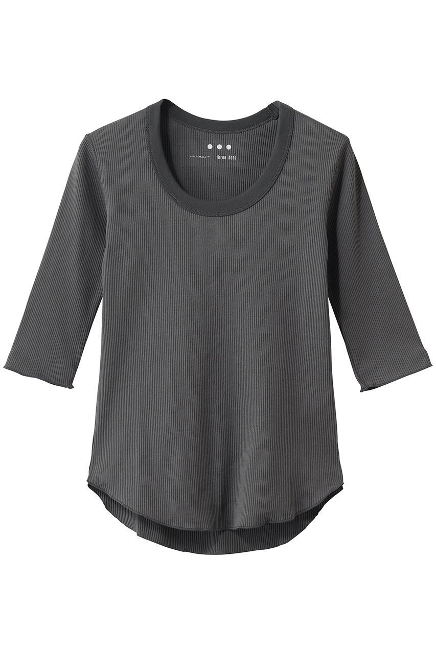 【スリー ドッツ/three dots】のシャイニー リブジェシカ インテリア・キッズ・メンズ・レディースファッション・服の通販 founy(ファニー) 　ファッション　Fashion　レディースファッション　Fashion for Women　トップス・カットソー　Cut & Sew Tops　シャツ・ブラウス・オフィスカジュアル　Elegant Blouses & Button-Ups　ロングTシャツ・Tシャツ　Longline T-Shirts & Tees　カットソー・ベーシックTシャツ　Cut-and-Sewn Tops / Stretch Tees & Basics　おすすめ　Recommended / Our Picks　インナー　Innerwear　シアー　Sheer, See-Through　シャイニー　Shiny, Glossy Finish　シンプル　Simple, Minimal　スリーブ　Sleeve, Long Sleeve / Short Sleeve　ロング　Long, Long-Length　チャコール|ID: prp329100004932295 ipo3291000000037020038