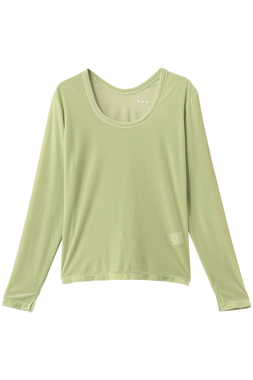 【スリー ドッツ/three dots】のシアーベロア 長袖Tシャツ インテリア・キッズ・メンズ・レディースファッション・服の通販 founy(ファニー) 　ファッション　Fashion　レディースファッション　Fashion for Women　トップス・カットソー　Cut & Sew Tops　シャツ・ブラウス・オフィスカジュアル　Elegant Blouses & Button-Ups　ロングTシャツ・Tシャツ　Longline T-Shirts & Tees　カットソー・ベーシックTシャツ　Cut-and-Sewn Tops / Stretch Tees & Basics　ベロアトップス　Velour Tops / Velvet-Look Items　おすすめ　Recommended / Our Picks　コンパクト　Compact, Small Size　シンプル　Simple, Minimal　スリット　Slit, Slit Detail　スリーブ　Sleeve, Long Sleeve / Short Sleeve　ベロア　Velour, Soft Velvet　ロング　Long, Long-Length　春　Spring　長袖　Long Sleeve, Full Sleeve　グリーン|ID: prp329100004932300 ipo3291000000037020075