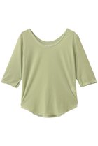 【スリー ドッツ/three dots】のシアーベロア ダブルオープンネックTシャツ グリーン|ID: prp329100004932301 ipo3291000000037020087