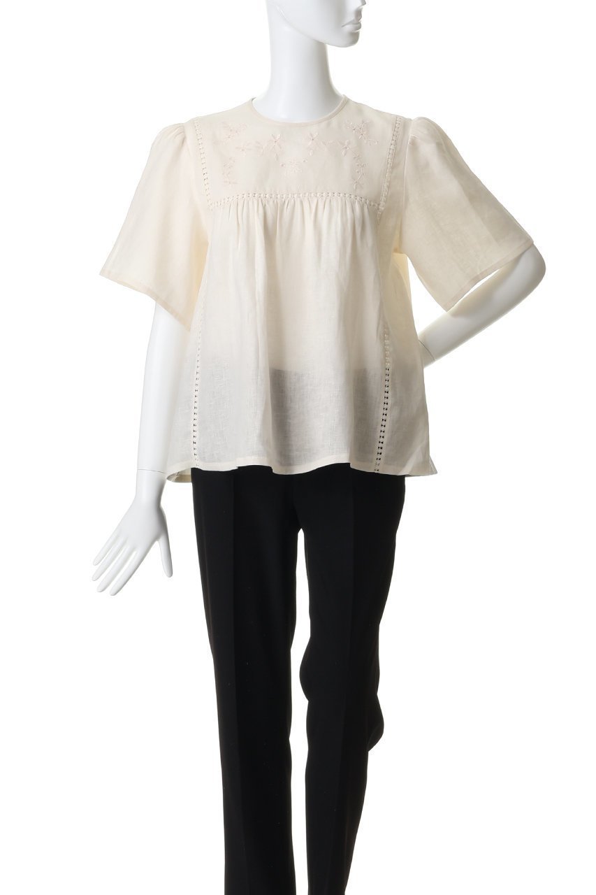 【マックスマーラ/Max Mara】の【Weekend Max Mara】BACINO フラワーハーフスリーブブラウス 人気、トレンドファッション・服の通販 founy(ファニー) 　ファッション　Fashion　レディースファッション　Fashion for Women　トップス・カットソー　Cut & Sew Tops　シャツ・ブラウス・オフィスカジュアル　Elegant Blouses & Button-Ups　ロングTシャツ・Tシャツ　Longline T-Shirts & Tees　カットソー・ベーシックTシャツ　Cut-and-Sewn Tops / Stretch Tees & Basics　ショート　Short, Short Length　スリーブ　Sleeve, Long Sleeve / Short Sleeve　フラワー　Flower, Floral　リネン　Linen, Linen Fabric　夏　Summer　春　Spring　other-2|ID: prp329100004932314 ipo3291000000037020187