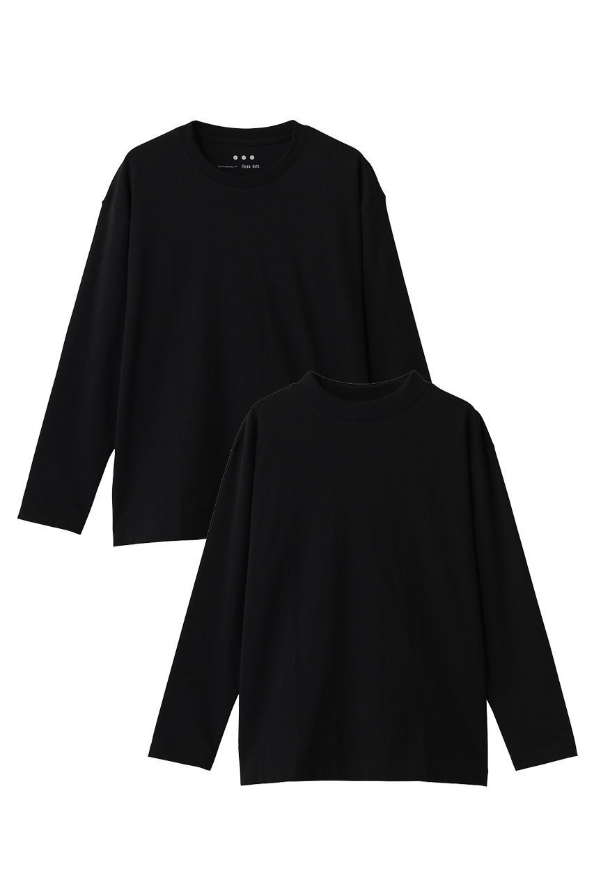 【スリー ドッツ/three dots】の【UNISEX】2パックTシャツ レギュラーフィット長袖 インテリア・キッズ・メンズ・レディースファッション・服の通販 founy(ファニー) 　ファッション　Fashion　レディースファッション　Fashion for Women　トップス・カットソー　Cut & Sew Tops　シャツ・ブラウス・オフィスカジュアル　Elegant Blouses & Button-Ups　ロングTシャツ・Tシャツ　Longline T-Shirts & Tees　カットソー・ベーシックTシャツ　Cut-and-Sewn Tops / Stretch Tees & Basics　ユニセックス　Unisex, Genderless　スリーブ　Sleeve, Long Sleeve / Short Sleeve　フィット　Fit, Slim Fit　ベーシック　Basic, Essential　モックネック　Mock Neck, Short Turtleneck　レギュラー　Regular, Standard Fit　ロング　Long, Long-Length　定番　Standard, Basic Item　長袖　Long Sleeve, Full Sleeve　ブラック|ID: prp329100004932328 ipo3291000000037020292