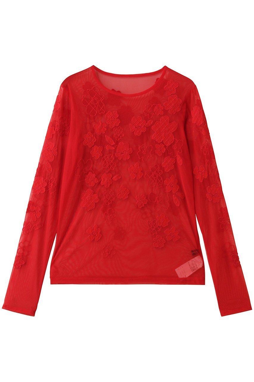 【メゾンスペシャル/MAISON SPECIAL】のFlower Embroidery Sheer Tops/フラワーエンブロイダリーシアートップス インテリア・キッズ・メンズ・レディースファッション・服の通販 founy(ファニー) 　ファッション　Fashion　レディースファッション　Fashion for Women　トップス・カットソー　Cut & Sew Tops　シャツ・ブラウス・オフィスカジュアル　Elegant Blouses & Button-Ups　ロングTシャツ・Tシャツ　Longline T-Shirts & Tees　カットソー・ベーシックTシャツ　Cut-and-Sewn Tops / Stretch Tees & Basics　おすすめ　Recommended / Our Picks　インナー　Innerwear　ジャケット　Jacket, Outerwear　スリーブ　Sleeve, Long Sleeve / Short Sleeve　フラワー　Flower, Floral　ロング　Long, Long-Length　RED(レッド)|ID: prp329100004932331 ipo3291000000037020319