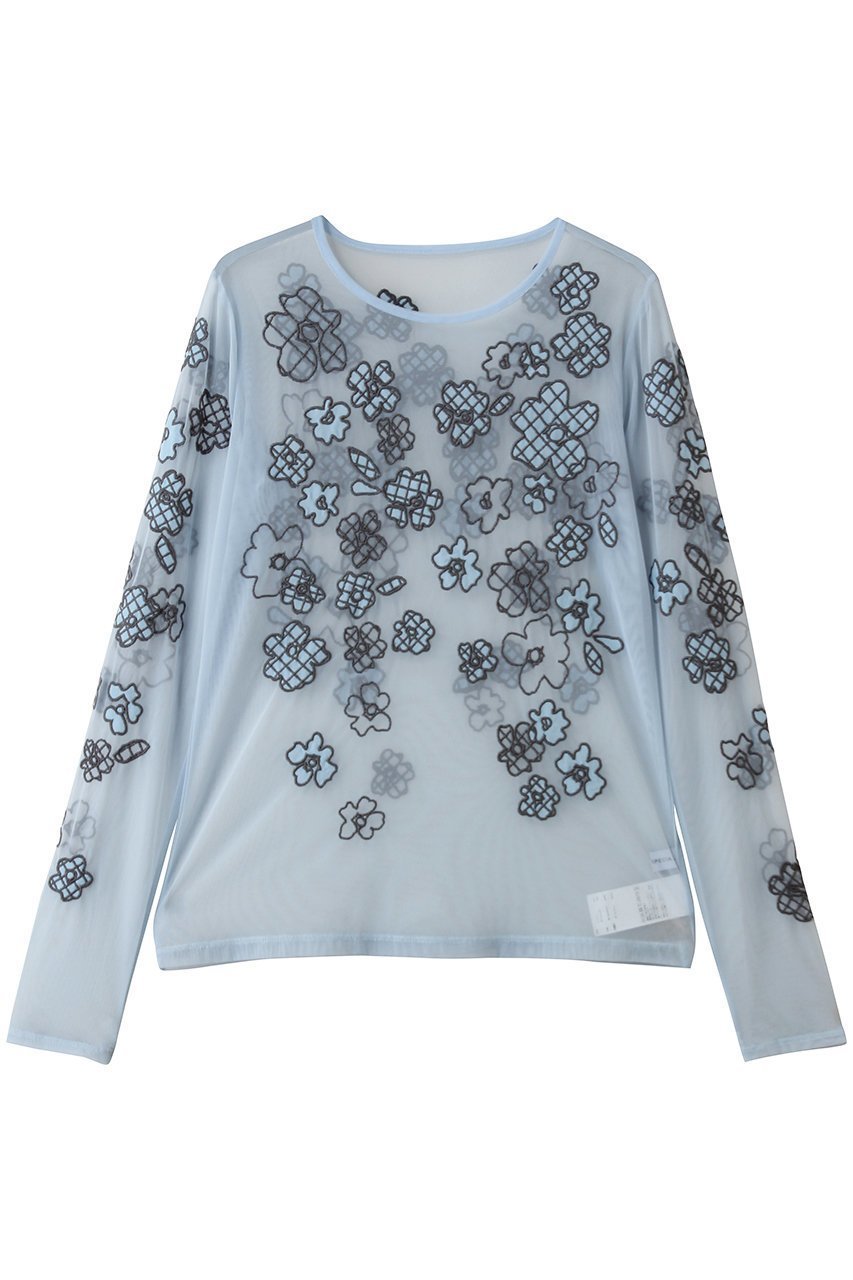 【メゾンスペシャル/MAISON SPECIAL】のFlower Embroidery Sheer Tops/フラワーエンブロイダリーシアートップス インテリア・キッズ・メンズ・レディースファッション・服の通販 founy(ファニー) 　ファッション　Fashion　レディースファッション　Fashion for Women　トップス・カットソー　Cut & Sew Tops　シャツ・ブラウス・オフィスカジュアル　Elegant Blouses & Button-Ups　ロングTシャツ・Tシャツ　Longline T-Shirts & Tees　カットソー・ベーシックTシャツ　Cut-and-Sewn Tops / Stretch Tees & Basics　おすすめ　Recommended / Our Picks　インナー　Innerwear　ジャケット　Jacket, Outerwear　スリーブ　Sleeve, Long Sleeve / Short Sleeve　フラワー　Flower, Floral　ロング　Long, Long-Length　BLU(ブルー)|ID: prp329100004932331 ipo3291000000037020320