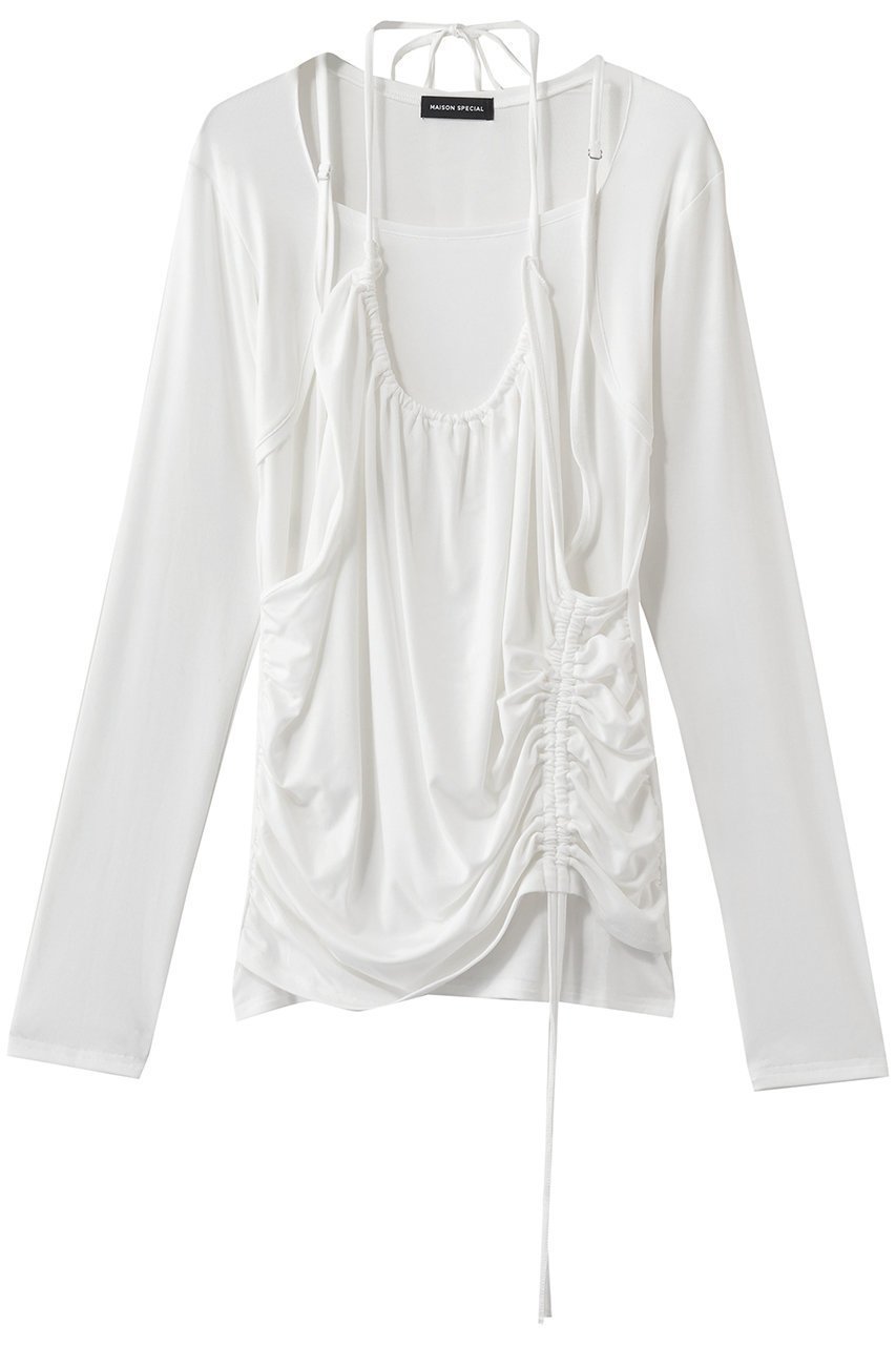 【メゾンスペシャル/MAISON SPECIAL】のHalter Neck Layered Tops/ホルターネックレイヤードトップス インテリア・キッズ・メンズ・レディースファッション・服の通販 founy(ファニー) 　ファッション　Fashion　レディースファッション　Fashion for Women　トップス・カットソー　Cut & Sew Tops　シャツ・ブラウス・オフィスカジュアル　Elegant Blouses & Button-Ups　ロングTシャツ・Tシャツ　Longline T-Shirts & Tees　カットソー・ベーシックTシャツ　Cut-and-Sewn Tops / Stretch Tees & Basics　おすすめ　Recommended / Our Picks　カーディガン　Cardigan, Knitwear　ジャケット　Jacket, Outerwear　スリーブ　Sleeve, Long Sleeve / Short Sleeve　フェミニン　Feminine, Girly　ロング　Long, Long-Length　WHT(ホワイト)|ID: prp329100004932353 ipo3291000000037020494