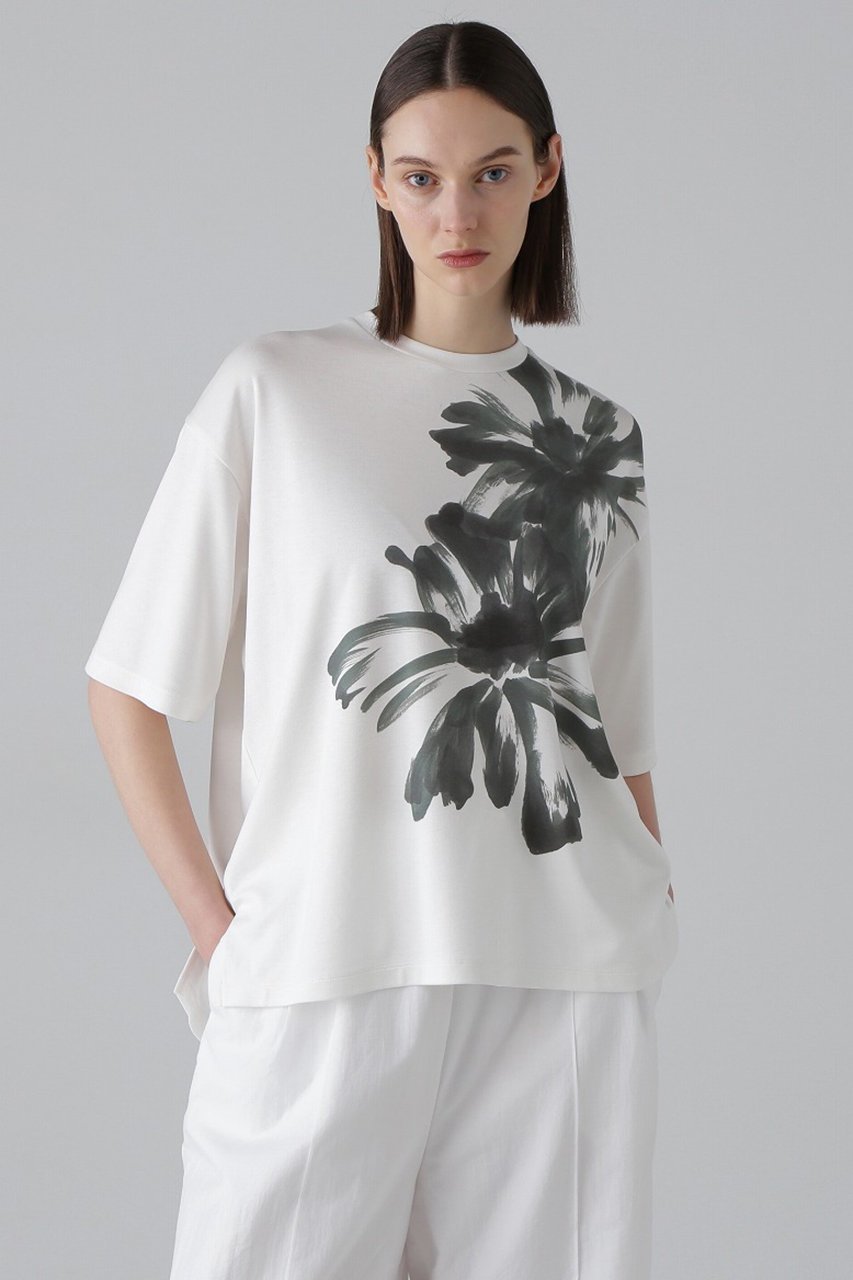 【アドーア/ADORE】のハイブリッドポンチプリントカットソー 人気、トレンドファッション・服の通販 founy(ファニー) 　ファッション　Fashion　レディースファッション　Fashion for Women　トップス・カットソー　Cut & Sew Tops　シャツ・ブラウス・オフィスカジュアル　Elegant Blouses & Button-Ups　ロングTシャツ・Tシャツ　Longline T-Shirts & Tees　カットソー・ベーシックTシャツ　Cut-and-Sewn Tops / Stretch Tees & Basics　アシンメトリー　Asymmetrical Style　インナー　Innerwear　ショート　Short, Short Length　シルケット　Silket, Silky Cotton　スリーブ　Sleeve, Long Sleeve / Short Sleeve　バランス　Balance, Style Balance　プリント　Print, Printed Pattern　 other-1|ID: prp329100004932358 ipo3291000000037020537