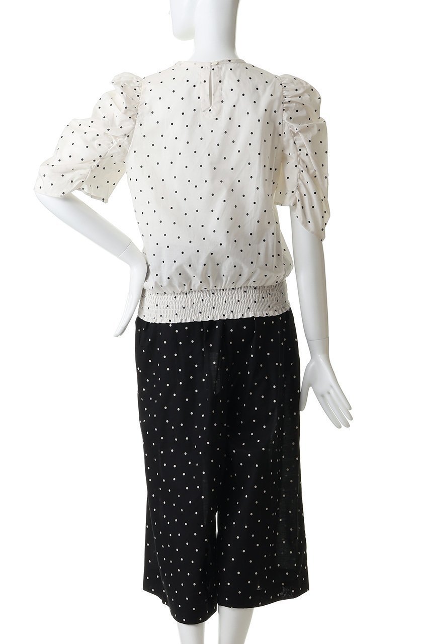 【ナナデコール/nanadecor】の【KO】ドットシャーリングブラウス 人気、トレンドファッション・服の通販 founy(ファニー) 　ファッション　Fashion　レディースファッション　Fashion for Women　トップス・カットソー　Cut & Sew Tops　シャツ・ブラウス・オフィスカジュアル　Elegant Blouses & Button-Ups　ロングTシャツ・Tシャツ　Longline T-Shirts & Tees　カットソー・ベーシックTシャツ　Cut-and-Sewn Tops / Stretch Tees & Basics　シャーリング　Shirring, Ruched　ショート　Short, Short Length　スラックス　Slacks, Dress Pants　スリーブ　Sleeve, Long Sleeve / Short Sleeve　デニム　Denim, Jeans Material　ドット　Polka Dot, Dot Pattern　ボトム　Bottoms, Lower Wear　リゾート　Resort, Vacation Style　other-4|ID: prp329100004932375 ipo3291000000037020706