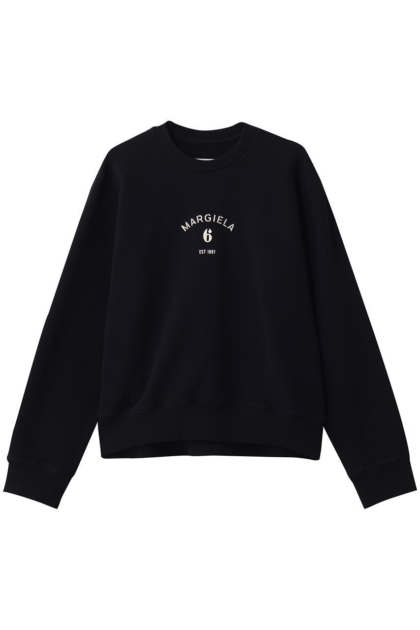 【エムエム6 メゾン マルタン マルジェラ/MM6 Maison Martin Margiela】のロゴプリントスウェットシャツ インテリア・キッズ・メンズ・レディースファッション・服の通販 founy(ファニー) 　ファッション　Fashion　レディースファッション　Fashion for Women　トップス・カットソー　Cut & Sew Tops　シャツ・ブラウス・オフィスカジュアル　Elegant Blouses & Button-Ups　レディースパーカー・カジュアルフーディー　Casual Hoodies & Sweatshirts　ロングTシャツ・Tシャツ　Longline T-Shirts & Tees　スウェット・クルーネックトップス　Sweatshirts & Crewnecks / Relaxed Fit Sweat Tops　カットソー・ベーシックTシャツ　Cut-and-Sewn Tops / Stretch Tees & Basics　スウェット / スエット　Sweatshirt, Sweatwear　フロント　Front, Front Design　プリント　Print, Printed Pattern　ロング　Long, Long-Length　ブラック|ID: prp329100004932379 ipo3291000000037020737