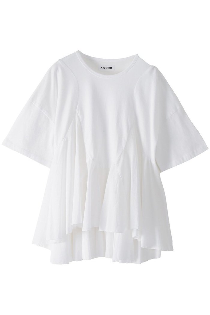 【アユーシ/AAYUSHI】のペプラムラッフルTシャツ インテリア・キッズ・メンズ・レディースファッション・服の通販 founy(ファウニー) https://founy.com/ ファッション Fashion レディースファッション Fashion for Women トップス・カットソー Cut & Sew Tops シャツ・ブラウス・オフィスカジュアル Elegant Blouses & Button-Ups ロングTシャツ・Tシャツ Longline T-Shirts & Tees カットソー・ベーシックTシャツ Cut-and-Sewn Tops / Stretch Tees & Basics インド Indian Textile エレガント 上品 Elegant カットソー Cut and Sewn Top ショート Short, Short Length スラックス Slacks, Dress Pants スリム Slim, Slim Fit スリーブ Sleeve, Long Sleeve / Short Sleeve デニム Denim, Jeans Material 定番 Standard, Basic Item バランス Balance, Style Balance フリル Frill, Ruffle フレア Flare, Flared ペプラム Peplum, Flared Hem リラックス Relax, Relaxed Fit |ID: prp329100004932389 ipo3291000000037020801