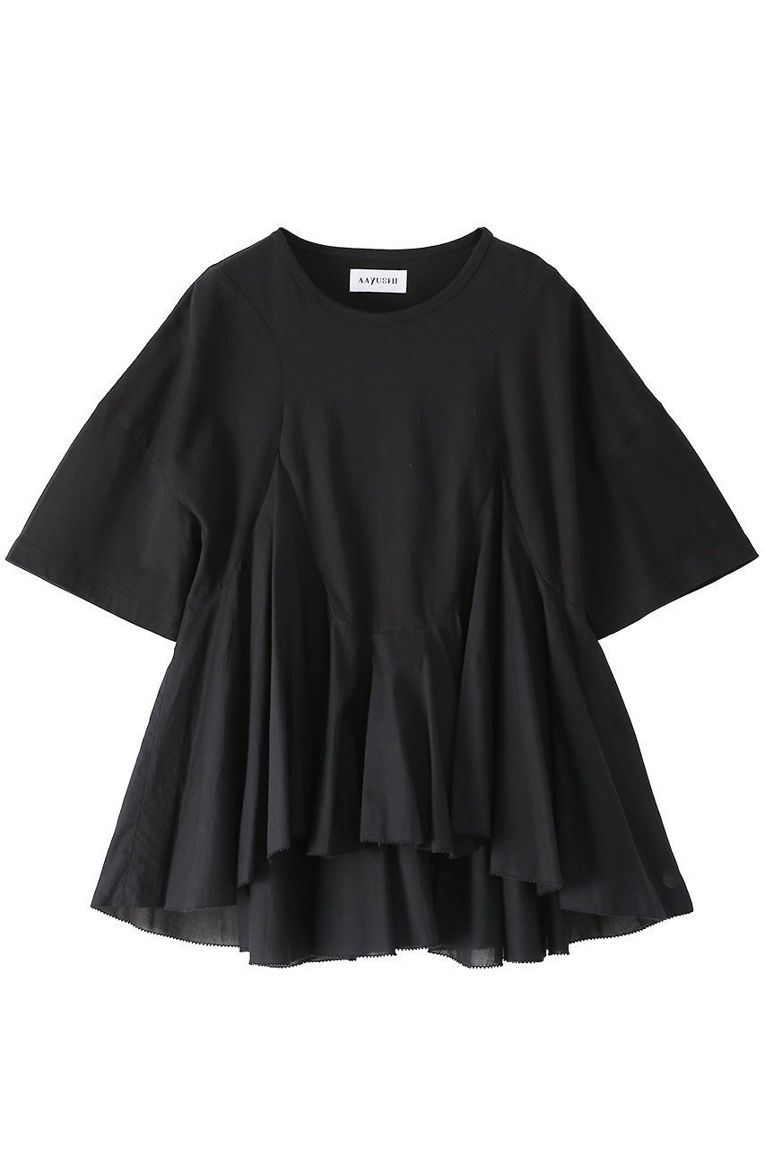 【アユーシ/AAYUSHI】のペプラムラッフルTシャツ インテリア・キッズ・メンズ・レディースファッション・服の通販 founy(ファニー) 　ファッション　Fashion　レディースファッション　Fashion for Women　トップス・カットソー　Cut & Sew Tops　シャツ・ブラウス・オフィスカジュアル　Elegant Blouses & Button-Ups　ロングTシャツ・Tシャツ　Longline T-Shirts & Tees　カットソー・ベーシックTシャツ　Cut-and-Sewn Tops / Stretch Tees & Basics　インド　Indian Textile　エレガント 上品　Elegant　カットソー　Cut and Sewn Top　ショート　Short, Short Length　スラックス　Slacks, Dress Pants　スリム　Slim, Slim Fit　スリーブ　Sleeve, Long Sleeve / Short Sleeve　デニム　Denim, Jeans Material　定番　Standard, Basic Item　バランス　Balance, Style Balance　フリル　Frill, Ruffle　フレア　Flare, Flared　ペプラム　Peplum, Flared Hem　リラックス　Relax, Relaxed Fit　ブラック|ID: prp329100004932389 ipo3291000000037020803