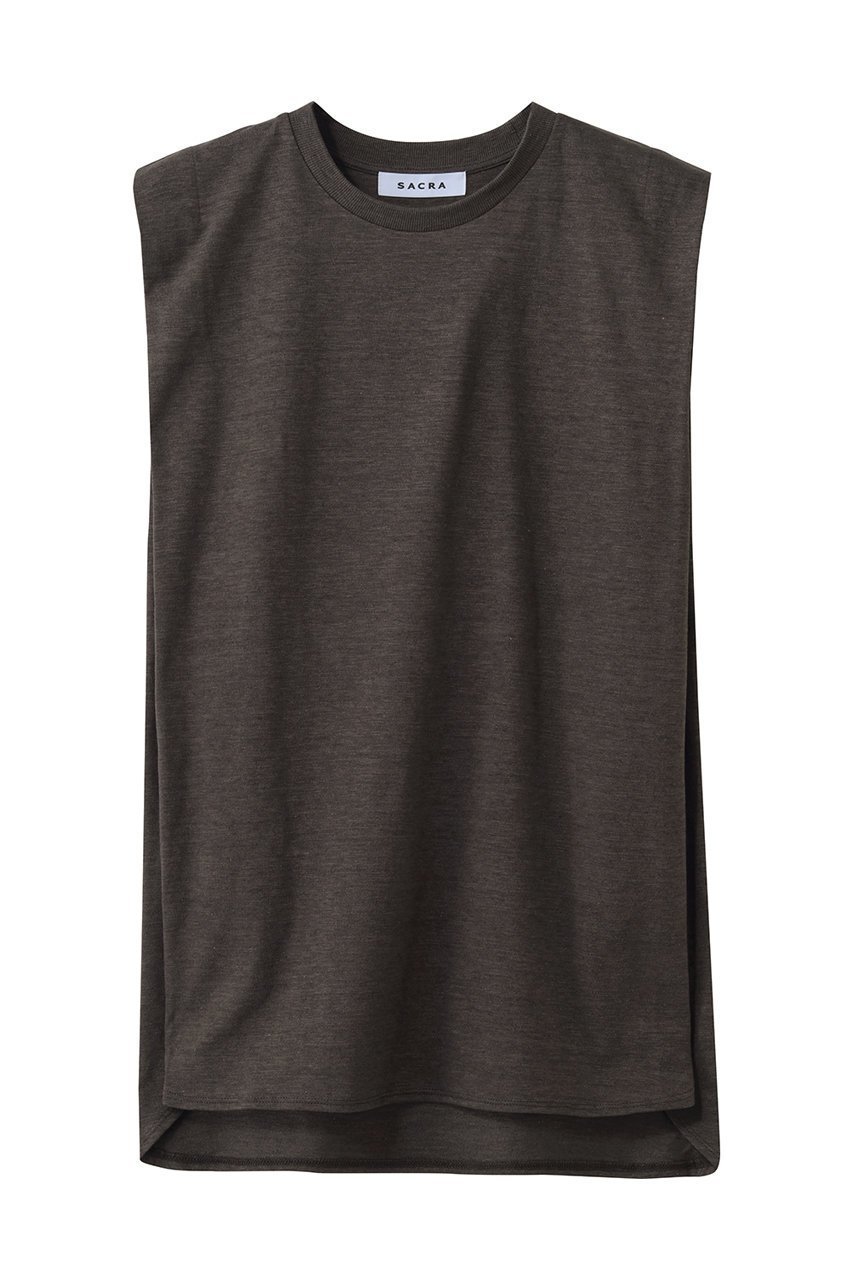 【サクラ/SACRA】のヴィンテージヘザードコットンノースリーブ インテリア・キッズ・メンズ・レディースファッション・服の通販 founy(ファニー) 　ファッション　Fashion　レディースファッション　Fashion for Women　トップス・カットソー　Cut & Sew Tops　キャミソール&ノースリーブ　Camisoles & Sleeveless Tops　シャツ・ブラウス・オフィスカジュアル　Elegant Blouses & Button-Ups　ロングTシャツ・Tシャツ　Longline T-Shirts & Tees　カットソー・ベーシックTシャツ　Cut-and-Sewn Tops / Stretch Tees & Basics　インナー　Innerwear　キャミソール　Camisole, Spaghetti Strap Top　ジャケット　Jacket, Outerwear　タンク　Tank Top, Sleeveless Top　ノースリーブ　Sleeveless, No-Sleeve　ビンテージ　Vintage, Retro Style　フォルム　Silhouette, Form　ボックス　Boxy, Box Shape　メランジ　Melange, Mixed Yarn　ブラウン|ID: prp329100004932391 ipo3291000000037020824