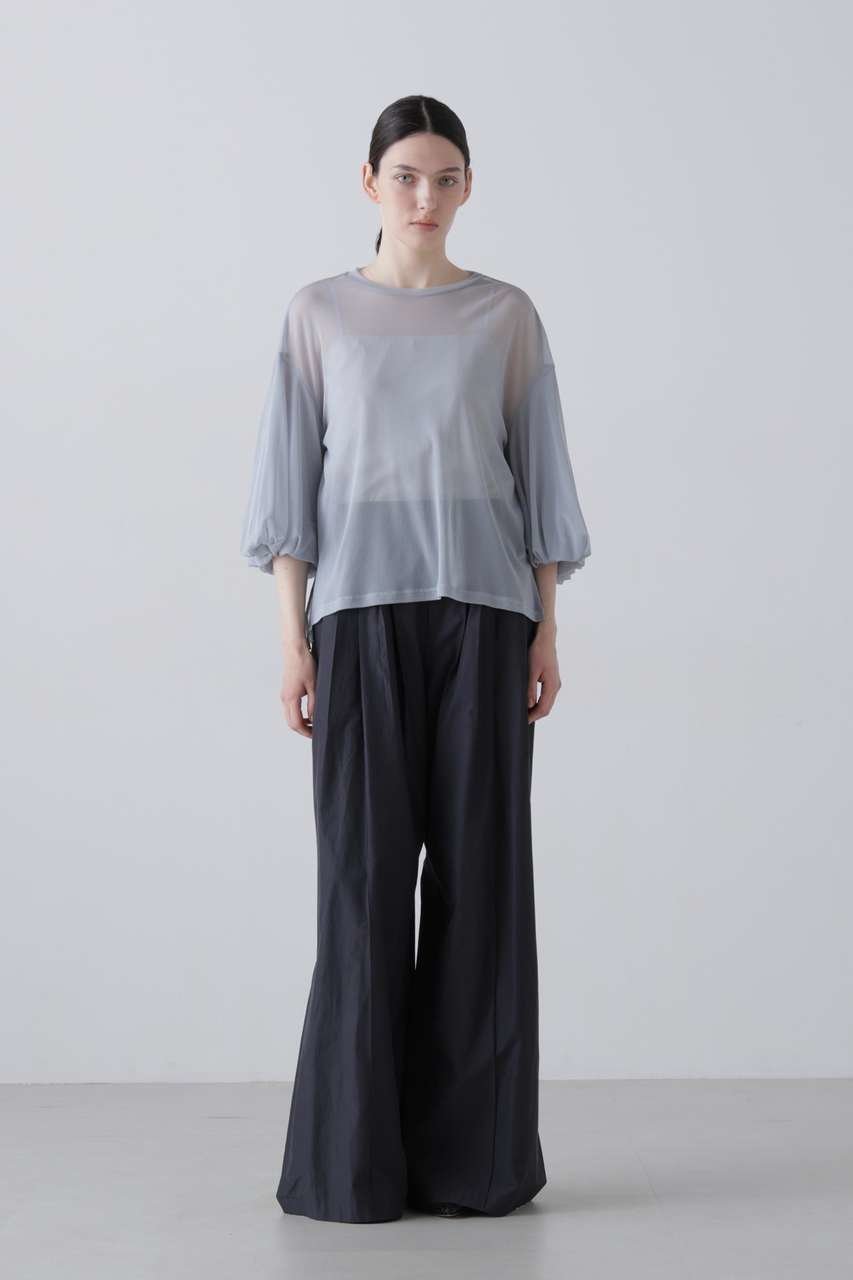 【アドーア/ADORE】のチュールジャージートップス 人気、トレンドファッション・服の通販 founy(ファニー) 　ファッション　Fashion　レディースファッション　Fashion for Women　トップス・カットソー　Cut & Sew Tops　シャツ・ブラウス・オフィスカジュアル　Elegant Blouses & Button-Ups　ロングTシャツ・Tシャツ　Longline T-Shirts & Tees　カットソー・ベーシックTシャツ　Cut-and-Sewn Tops / Stretch Tees & Basics　ショート　Short, Short Length　シンプル　Simple, Minimal　ストレッチ　Stretch, Stretchy Fabric　スリーブ　Sleeve, Long Sleeve / Short Sleeve　チュール　Tulip, Tulip Motif　ブラウジング　Blouson Silhouette, Cinched Waist　夏　Summer　other-2|ID: prp329100004932396 ipo3291000000037020869