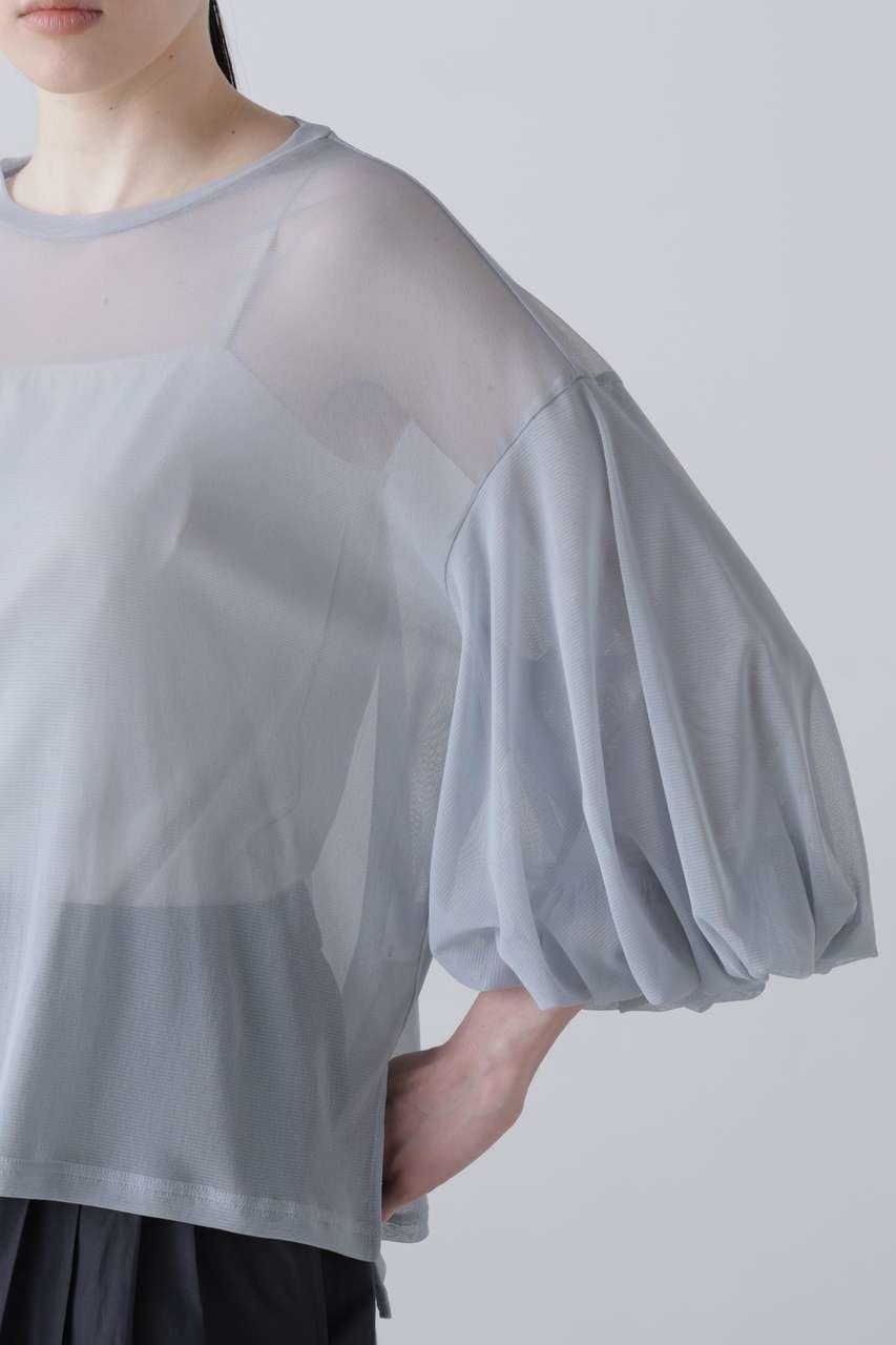 【アドーア/ADORE】のチュールジャージートップス 人気、トレンドファッション・服の通販 founy(ファニー) 　ファッション　Fashion　レディースファッション　Fashion for Women　トップス・カットソー　Cut & Sew Tops　シャツ・ブラウス・オフィスカジュアル　Elegant Blouses & Button-Ups　ロングTシャツ・Tシャツ　Longline T-Shirts & Tees　カットソー・ベーシックTシャツ　Cut-and-Sewn Tops / Stretch Tees & Basics　ショート　Short, Short Length　シンプル　Simple, Minimal　ストレッチ　Stretch, Stretchy Fabric　スリーブ　Sleeve, Long Sleeve / Short Sleeve　チュール　Tulip, Tulip Motif　ブラウジング　Blouson Silhouette, Cinched Waist　夏　Summer　other-6|ID: prp329100004932396 ipo3291000000037020873