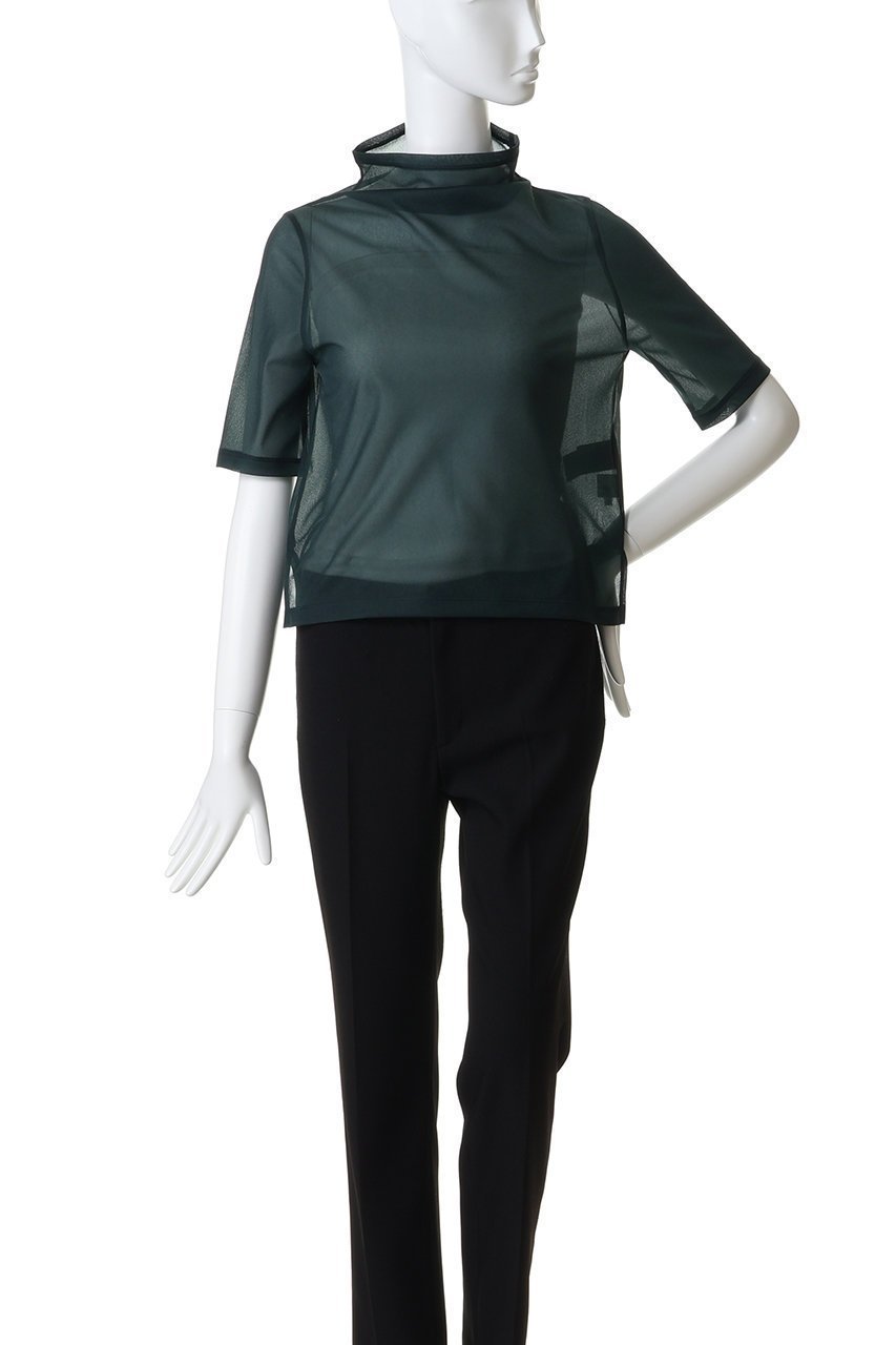 【ランバン オン ブルー/LANVIN en Bleu】のシアーハーフスリーブカットソー 人気、トレンドファッション・服の通販 founy(ファニー) 　ファッション　Fashion　レディースファッション　Fashion for Women　トップス・カットソー　Cut & Sew Tops　シャツ・ブラウス・オフィスカジュアル　Elegant Blouses & Button-Ups　ロングTシャツ・Tシャツ　Longline T-Shirts & Tees　カットソー・ベーシックTシャツ　Cut-and-Sewn Tops / Stretch Tees & Basics　ショート　Short, Short Length　シンプル　Simple, Minimal　ジョーゼット　Georgette, Semi-Sheer Fabric　スリット　Slit, Slit Detail　スリーブ　Sleeve, Long Sleeve / Short Sleeve　ドレープ　Drape, Draping Fabric　ハイネック　High Neck, Mock Neck　ファブリック　Fabric, Textile　エレガント 上品　Elegant　other-2|ID: prp329100004932399 ipo3291000000037020896