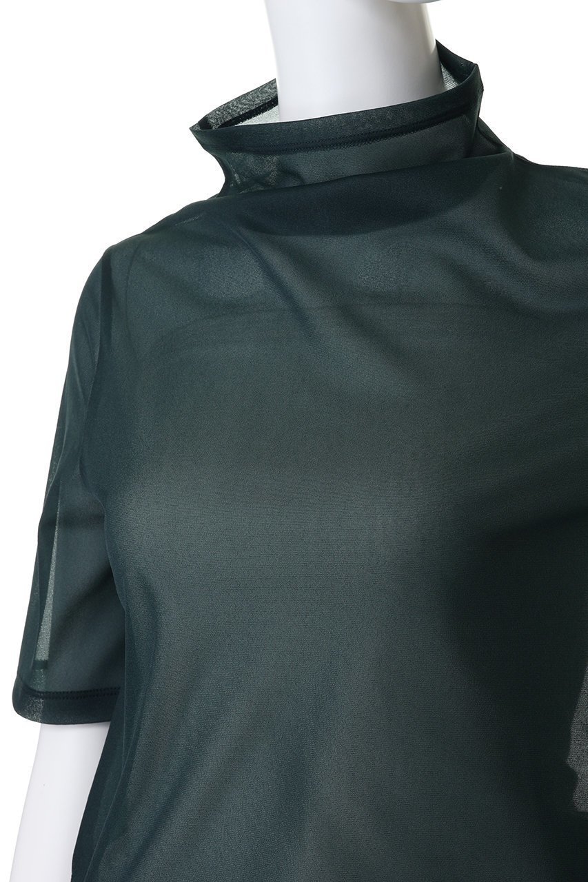 【ランバン オン ブルー/LANVIN en Bleu】のシアーハーフスリーブカットソー 人気、トレンドファッション・服の通販 founy(ファニー) 　ファッション　Fashion　レディースファッション　Fashion for Women　トップス・カットソー　Cut & Sew Tops　シャツ・ブラウス・オフィスカジュアル　Elegant Blouses & Button-Ups　ロングTシャツ・Tシャツ　Longline T-Shirts & Tees　カットソー・ベーシックTシャツ　Cut-and-Sewn Tops / Stretch Tees & Basics　ショート　Short, Short Length　シンプル　Simple, Minimal　ジョーゼット　Georgette, Semi-Sheer Fabric　スリット　Slit, Slit Detail　スリーブ　Sleeve, Long Sleeve / Short Sleeve　ドレープ　Drape, Draping Fabric　ハイネック　High Neck, Mock Neck　ファブリック　Fabric, Textile　エレガント 上品　Elegant　other-5|ID: prp329100004932399 ipo3291000000037020899