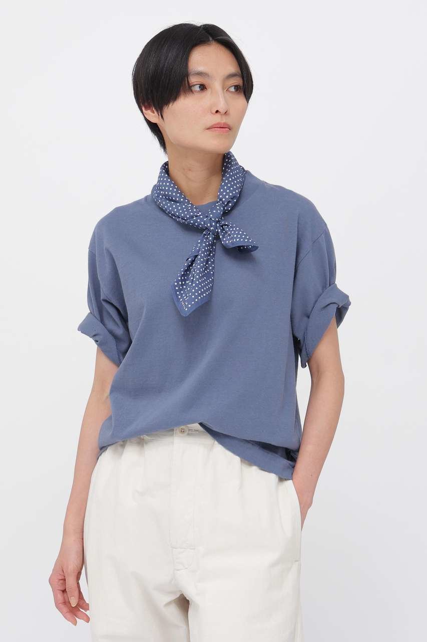 【マーガレットハウエル/MARGARET HOWELL】のUPCYCLED COTTON JERSEY TOP インテリア・キッズ・メンズ・レディースファッション・服の通販 founy(ファニー) 　ファッション　Fashion　レディースファッション　Fashion for Women　トップス・カットソー　Cut & Sew Tops　シャツ・ブラウス・オフィスカジュアル　Elegant Blouses & Button-Ups　ロングTシャツ・Tシャツ　Longline T-Shirts & Tees　カットソー・ベーシックTシャツ　Cut-and-Sewn Tops / Stretch Tees & Basics　カットソー　Cut and Sewn Top　ショート　Short, Short Length　スリーブ　Sleeve, Long Sleeve / Short Sleeve　ベーシック　Basic, Essential　ブルー|ID: prp329100004932423 ipo3291000000037021091