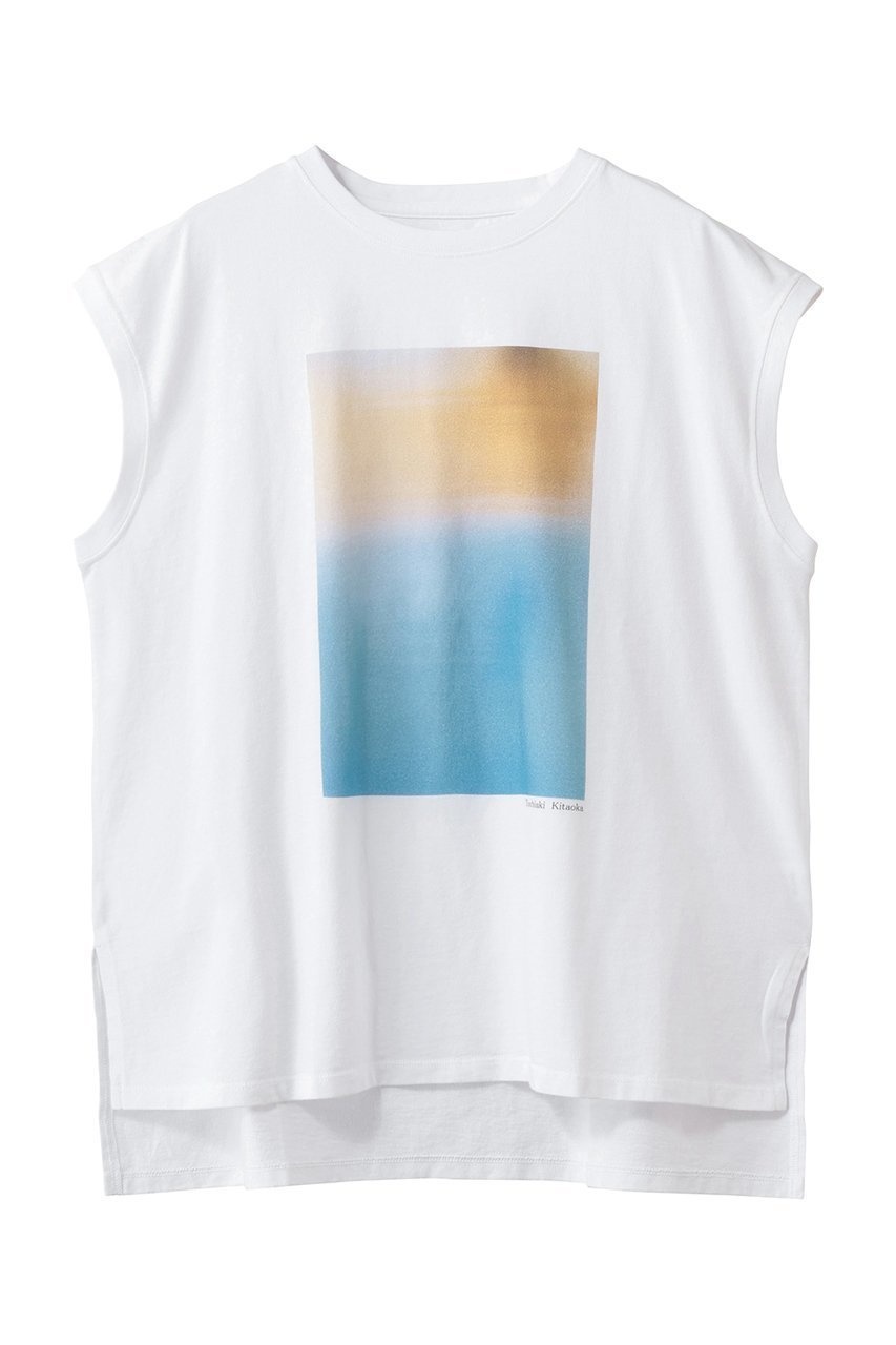 【スリー ドッツ/three dots】のグラフィックT タンクトップ インテリア・キッズ・メンズ・レディースファッション・服の通販 founy(ファニー) 　ファッション　Fashion　レディースファッション　Fashion for Women　トップス・カットソー　Cut & Sew Tops　キャミソール&ノースリーブ　Camisoles & Sleeveless Tops　シャツ・ブラウス・オフィスカジュアル　Elegant Blouses & Button-Ups　ロングTシャツ・Tシャツ　Longline T-Shirts & Tees　カットソー・ベーシックTシャツ　Cut-and-Sewn Tops / Stretch Tees & Basics　キャミソール　Camisole, Spaghetti Strap Top　グラフィック　Graphic, Graphic Design　シンプル　Simple, Minimal　スリット　Slit, Slit Detail　タンク　Tank Top, Sleeveless Top　フロント　Front, Front Design　プリント　Print, Printed Pattern　ボトム　Bottoms, Lower Wear　HORISONAL BLUE|ID: prp329100004932429 ipo3291000000037021159