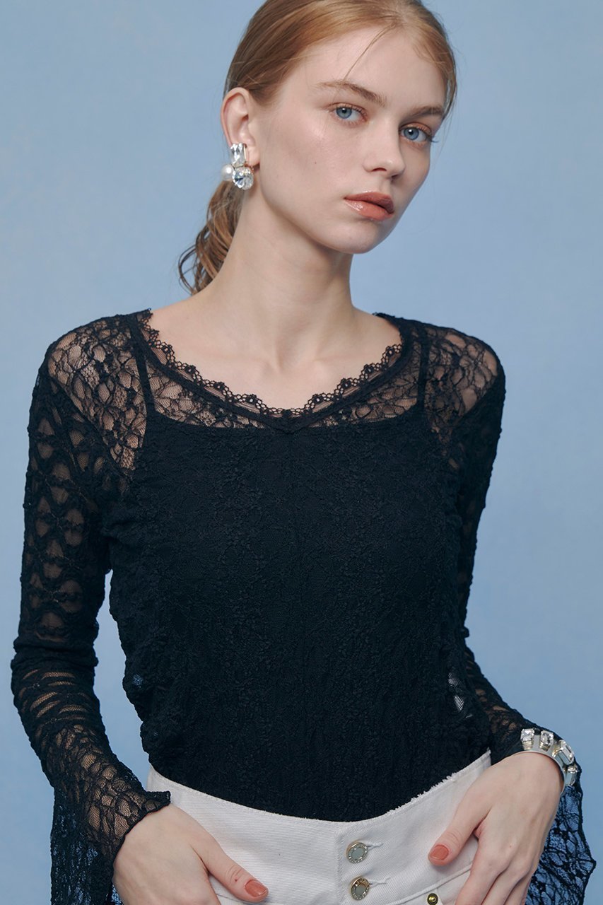 【アルアバイル/allureville】の【LOULOU WILLOUGHBY】ベルスリーブレースプルオーバー 人気、トレンドファッション・服の通販 founy(ファニー) 　ファッション　Fashion　レディースファッション　Fashion for Women　トップス・カットソー　Cut & Sew Tops　シャツ・ブラウス・オフィスカジュアル　Elegant Blouses & Button-Ups　ロングTシャツ・Tシャツ　Longline T-Shirts & Tees　カジュアルプルオーバー・ニットトップス　Pullovers & Knit Tops / Casual Pullovers　カットソー・ベーシックTシャツ　Cut-and-Sewn Tops / Stretch Tees & Basics　スリーブ　Sleeve, Long Sleeve / Short Sleeve　フレア　Flare, Flared　レース　Lace, Lace Fabric　ロング　Long, Long-Length　エレガント 上品　Elegant　other-7|ID: prp329100004932436 ipo3291000000037021235