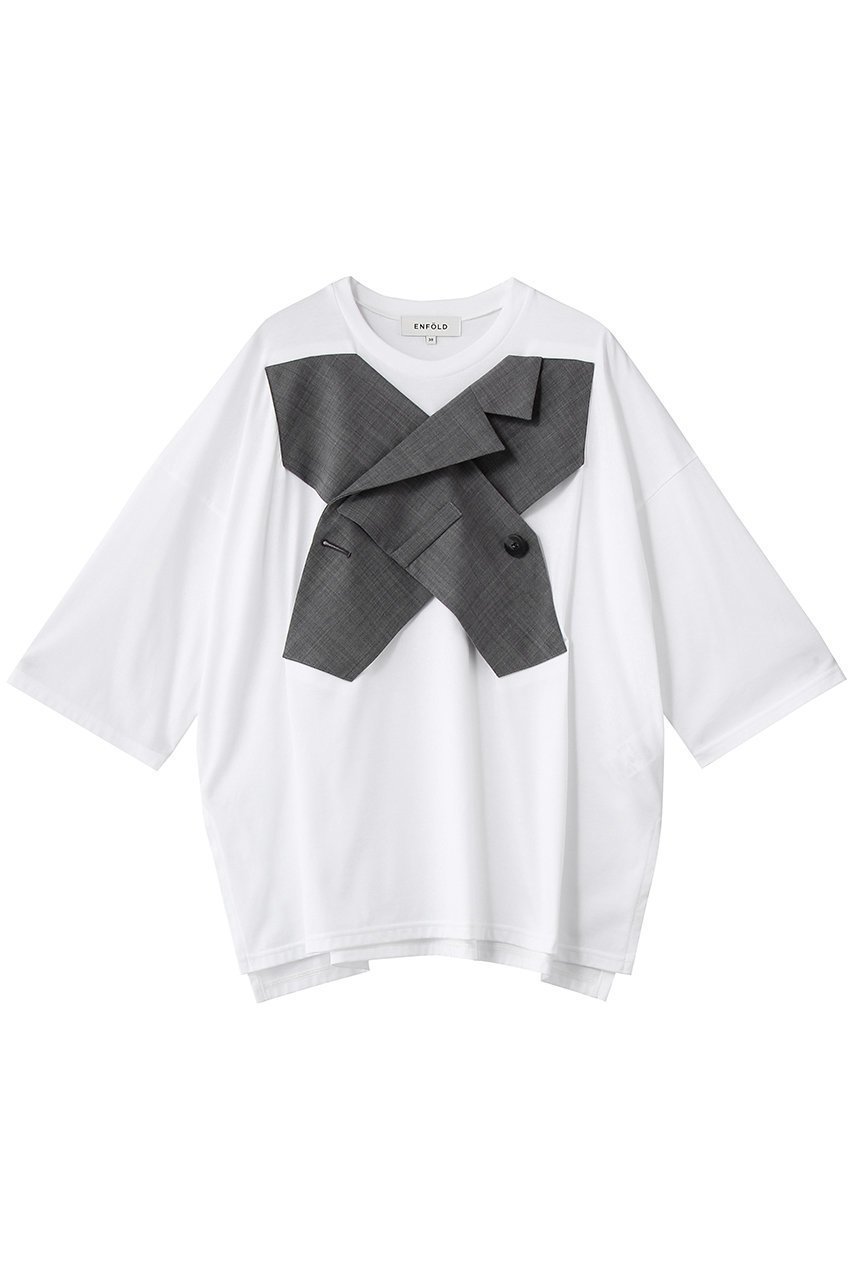 【エンフォルド/ENFOLD】のCROSS VEST T-SHIRT インテリア・キッズ・メンズ・レディースファッション・服の通販 founy(ファニー) 　ファッション　Fashion　レディースファッション　Fashion for Women　アウター　Coat / Outerwear Collection　トップス・カットソー　Cut & Sew Tops　シャツ・ブラウス・オフィスカジュアル　Elegant Blouses & Button-Ups　ロングTシャツ・Tシャツ　Longline T-Shirts & Tees　ベスト&ジレ / 重ね着スタイル　Vests & Gilets　カットソー・ベーシックTシャツ　Cut-and-Sewn Tops / Stretch Tees & Basics　ショート　Short, Short Length　スリーブ　Sleeve, Long Sleeve / Short Sleeve　セットアップ　Set-Up, Coordinated Outfit　ダブル　Double, Double-Breasted　ドッキング　Docking, Mixed Material　フォーマル　Formal, Dressy　ベスト　Vest, Waistcoat　トップグレー|ID: prp329100004932440 ipo3291000000037021265