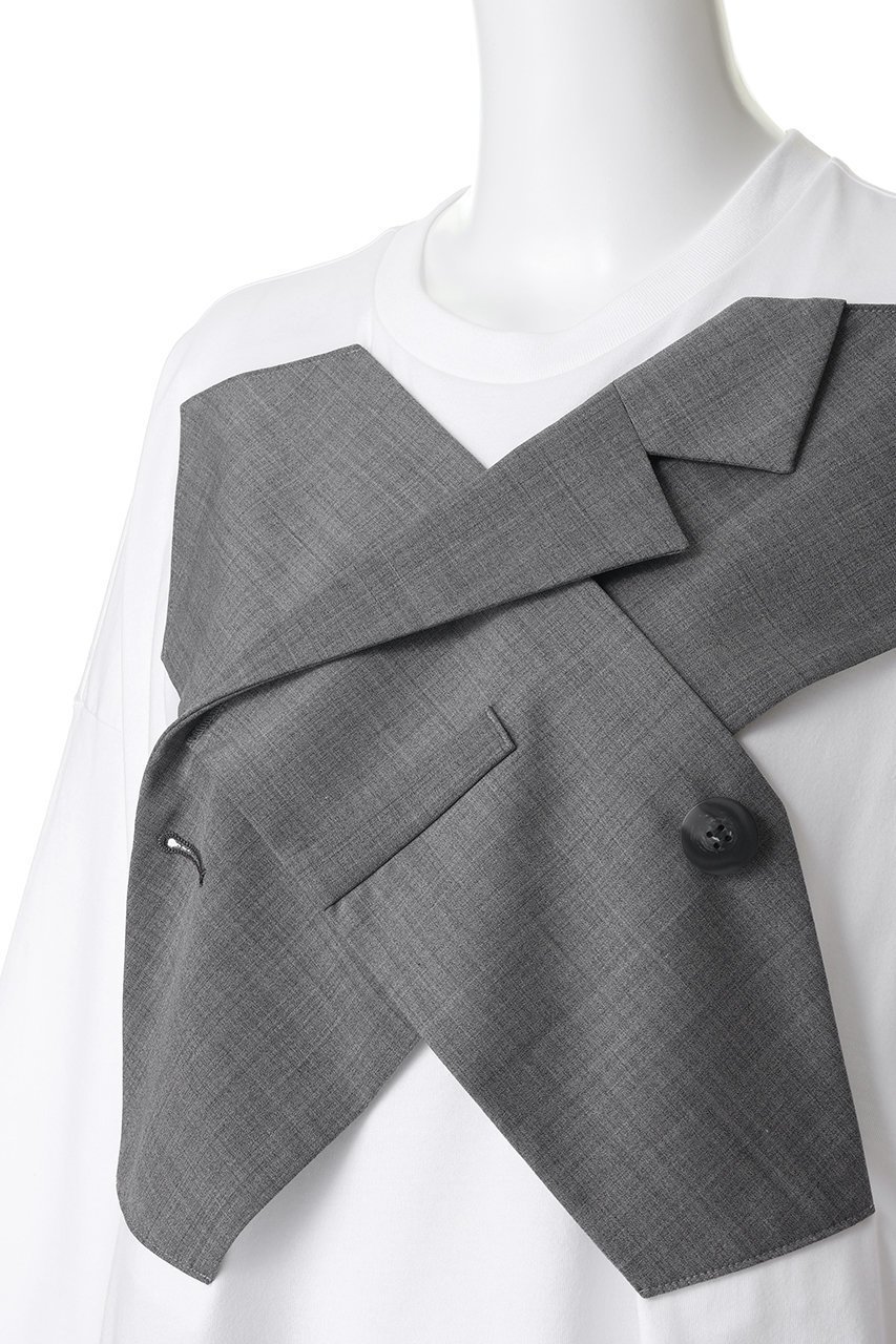 【エンフォルド/ENFOLD】のCROSS VEST T-SHIRT 人気、トレンドファッション・服の通販 founy(ファニー) 　ファッション　Fashion　レディースファッション　Fashion for Women　アウター　Coat / Outerwear Collection　トップス・カットソー　Cut & Sew Tops　シャツ・ブラウス・オフィスカジュアル　Elegant Blouses & Button-Ups　ロングTシャツ・Tシャツ　Longline T-Shirts & Tees　ベスト&ジレ / 重ね着スタイル　Vests & Gilets　カットソー・ベーシックTシャツ　Cut-and-Sewn Tops / Stretch Tees & Basics　ショート　Short, Short Length　スリーブ　Sleeve, Long Sleeve / Short Sleeve　セットアップ　Set-Up, Coordinated Outfit　ダブル　Double, Double-Breasted　ドッキング　Docking, Mixed Material　フォーマル　Formal, Dressy　ベスト　Vest, Waistcoat　other-5|ID: prp329100004932440 ipo3291000000037021269