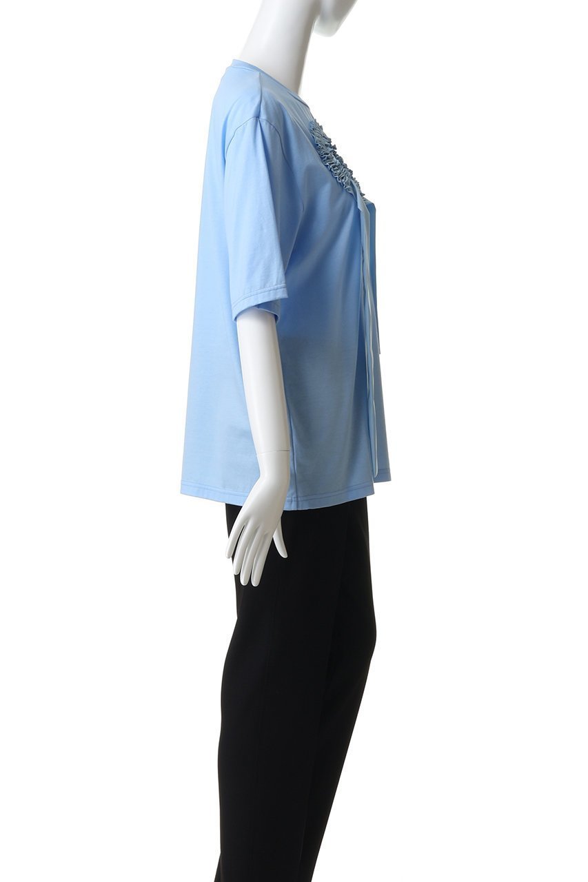 【エンフォルド/ENFOLD】のFRILL EMBLEM T-SHIRT 人気、トレンドファッション・服の通販 founy(ファニー) 　ファッション　Fashion　レディースファッション　Fashion for Women　トップス・カットソー　Cut & Sew Tops　シャツ・ブラウス・オフィスカジュアル　Elegant Blouses & Button-Ups　ロングTシャツ・Tシャツ　Longline T-Shirts & Tees　カットソー・ベーシックTシャツ　Cut-and-Sewn Tops / Stretch Tees & Basics　ギャザー　Gathered, Ruffled　ショート　Short, Short Length　シルケット　Silket, Silky Cotton　スリーブ　Sleeve, Long Sleeve / Short Sleeve　フロント　Front, Front Design　モチーフ　Motif, Design Theme　リボン　Ribbon, Bow　other-3|ID: prp329100004932441 ipo3291000000037021275