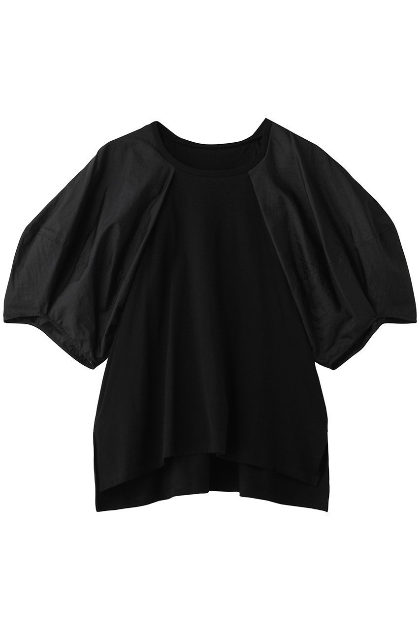 【ランバン オン ブルー/LANVIN en Bleu】のコクーンスリーブコンビカットソー インテリア・キッズ・メンズ・レディースファッション・服の通販 founy(ファニー) 　ファッション　Fashion　レディースファッション　Fashion for Women　トップス・カットソー　Cut & Sew Tops　シャツ・ブラウス・オフィスカジュアル　Elegant Blouses & Button-Ups　ロングTシャツ・Tシャツ　Longline T-Shirts & Tees　カットソー・ベーシックTシャツ　Cut-and-Sewn Tops / Stretch Tees & Basics　カットソー　Cut and Sewn Top　ショート　Short, Short Length　シンプル　Simple, Minimal　スリーブ　Sleeve, Long Sleeve / Short Sleeve　ヘムライン　Hemline, Bottom Cut　ボトム　Bottoms, Lower Wear　ブラック|ID: prp329100004932471 ipo3291000000037021529