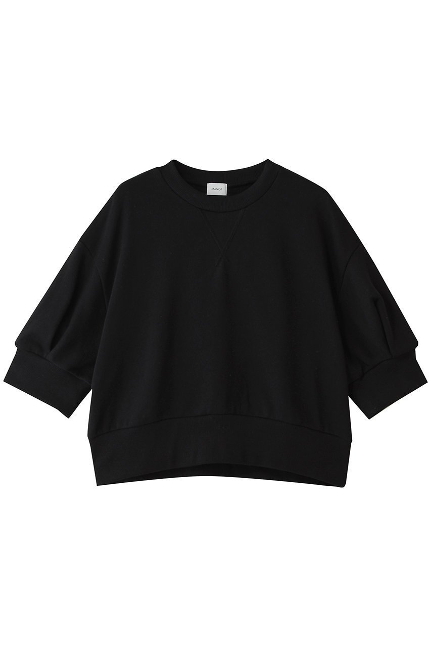 【マノフ/MANOF】のPUFFSLEEVE SWEAT TOPS インテリア・キッズ・メンズ・レディースファッション・服の通販 founy(ファニー) 　ファッション　Fashion　レディースファッション　Fashion for Women　トップス・カットソー　Cut & Sew Tops　シャツ・ブラウス・オフィスカジュアル　Elegant Blouses & Button-Ups　レディースパーカー・カジュアルフーディー　Casual Hoodies & Sweatshirts　ロングTシャツ・Tシャツ　Longline T-Shirts & Tees　スウェット・クルーネックトップス　Sweatshirts & Crewnecks / Relaxed Fit Sweat Tops　カットソー・ベーシックTシャツ　Cut-and-Sewn Tops / Stretch Tees & Basics　クロップド　Cropped, Short Length　シンプル　Simple, Minimal　スリーブ　Sleeve, Long Sleeve / Short Sleeve　半袖　Short Sleeve, Half Sleeve　BLACK|ID: prp329100004932494 ipo3291000000037021709