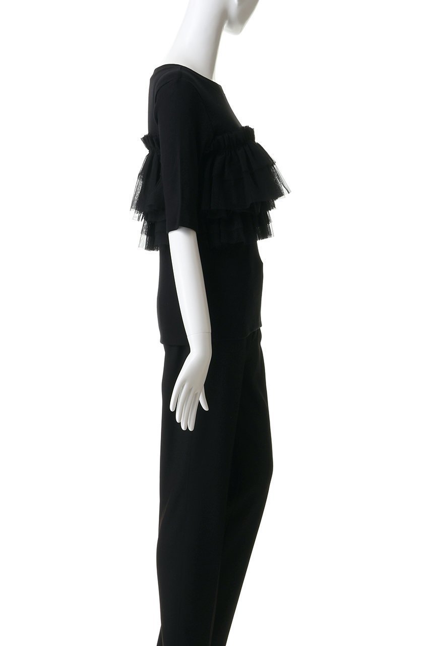 【マノフ/MANOF】のTULLE FRILL CUT TOPSトップス 人気、トレンドファッション・服の通販 founy(ファニー) 　ファッション　Fashion　レディースファッション　Fashion for Women　トップス・カットソー　Cut & Sew Tops　シャツ・ブラウス・オフィスカジュアル　Elegant Blouses & Button-Ups　ロングTシャツ・Tシャツ　Longline T-Shirts & Tees　カットソー・ベーシックTシャツ　Cut-and-Sewn Tops / Stretch Tees & Basics　エアリー　Airy Texture　カットソー　Cut and Sewn Top　ショート　Short, Short Length　スリーブ　Sleeve, Long Sleeve / Short Sleeve　ダウン　Down, Puffer　チュール　Tulip, Tulip Motif　デニム　Denim, Jeans Material　ビスチェ　Bustier, Corset Top　フェミニン　Feminine, Girly　フリル　Frill, Ruffle　エレガント 上品　Elegant　other-3|ID: prp329100004932495 ipo3291000000037021718