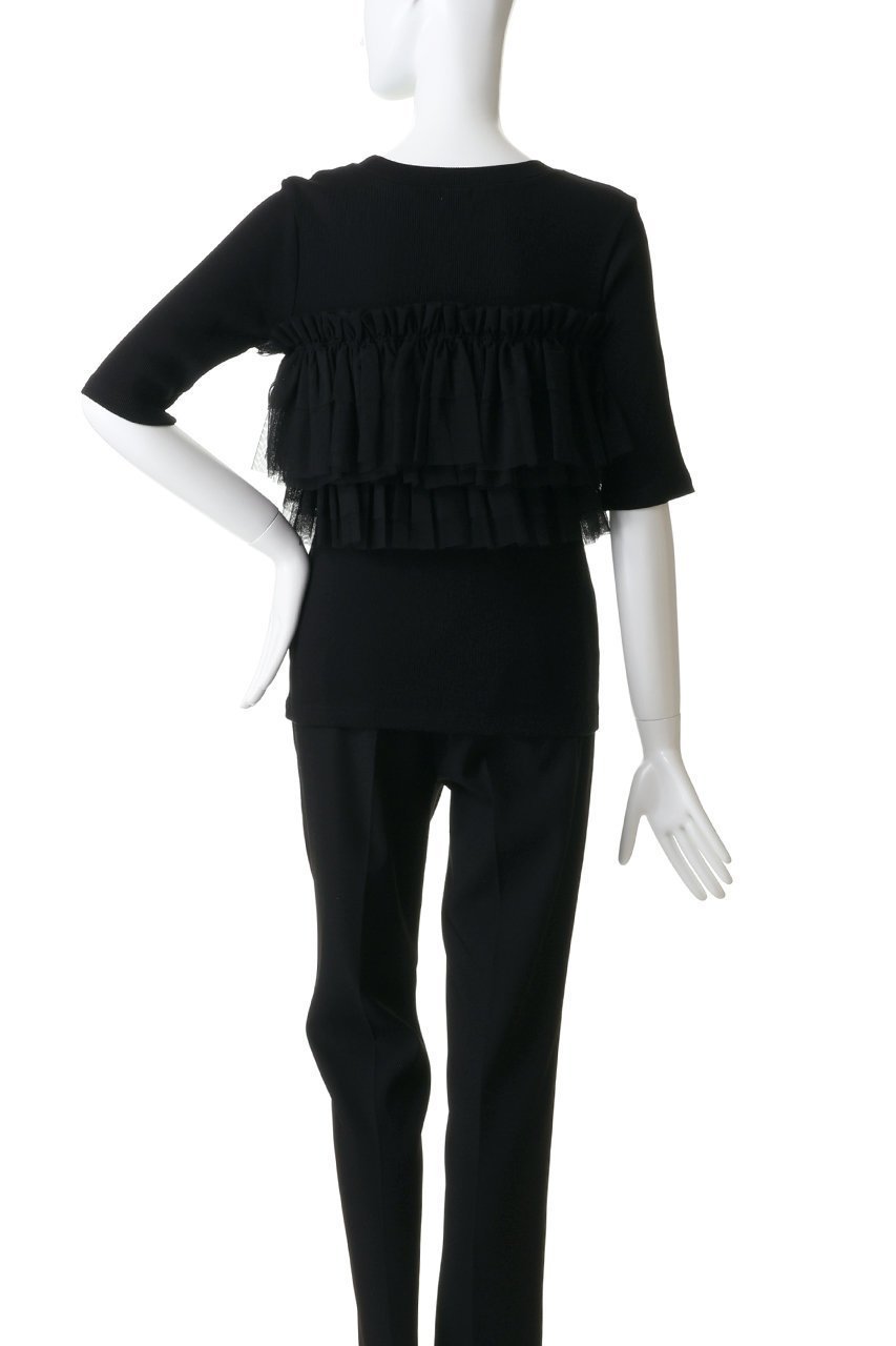 【マノフ/MANOF】のTULLE FRILL CUT TOPSトップス 人気、トレンドファッション・服の通販 founy(ファニー) 　ファッション　Fashion　レディースファッション　Fashion for Women　トップス・カットソー　Cut & Sew Tops　シャツ・ブラウス・オフィスカジュアル　Elegant Blouses & Button-Ups　ロングTシャツ・Tシャツ　Longline T-Shirts & Tees　カットソー・ベーシックTシャツ　Cut-and-Sewn Tops / Stretch Tees & Basics　エアリー　Airy Texture　カットソー　Cut and Sewn Top　ショート　Short, Short Length　スリーブ　Sleeve, Long Sleeve / Short Sleeve　ダウン　Down, Puffer　チュール　Tulip, Tulip Motif　デニム　Denim, Jeans Material　ビスチェ　Bustier, Corset Top　フェミニン　Feminine, Girly　フリル　Frill, Ruffle　エレガント 上品　Elegant　other-4|ID: prp329100004932495 ipo3291000000037021719