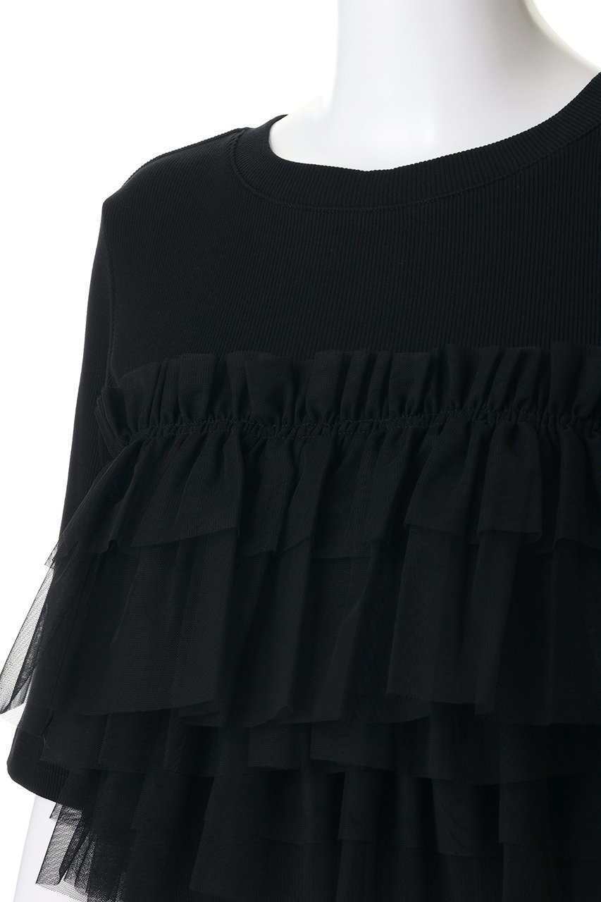 【マノフ/MANOF】のTULLE FRILL CUT TOPSトップス 人気、トレンドファッション・服の通販 founy(ファニー) 　ファッション　Fashion　レディースファッション　Fashion for Women　トップス・カットソー　Cut & Sew Tops　シャツ・ブラウス・オフィスカジュアル　Elegant Blouses & Button-Ups　ロングTシャツ・Tシャツ　Longline T-Shirts & Tees　カットソー・ベーシックTシャツ　Cut-and-Sewn Tops / Stretch Tees & Basics　エアリー　Airy Texture　カットソー　Cut and Sewn Top　ショート　Short, Short Length　スリーブ　Sleeve, Long Sleeve / Short Sleeve　ダウン　Down, Puffer　チュール　Tulip, Tulip Motif　デニム　Denim, Jeans Material　ビスチェ　Bustier, Corset Top　フェミニン　Feminine, Girly　フリル　Frill, Ruffle　エレガント 上品　Elegant　other-5|ID: prp329100004932495 ipo3291000000037021720