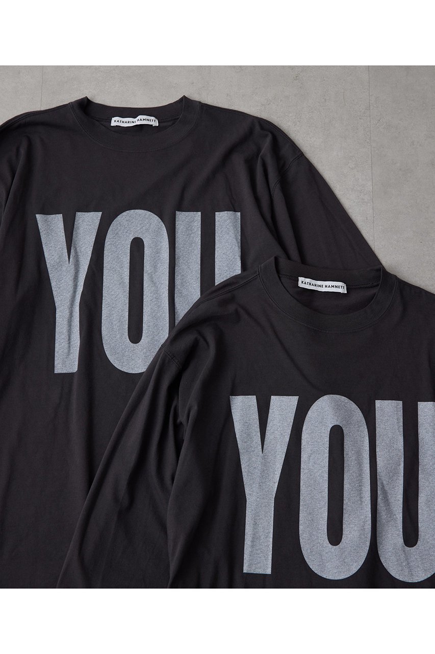 【ウィムガゼット/Whim Gazette】の【KATHARINE HAMNETT】別注YOU ロングスリーブTシャツ 人気、トレンドファッション・服の通販 founy(ファニー) 　ファッション　Fashion　レディースファッション　Fashion for Women　トップス・カットソー　Cut & Sew Tops　シャツ・ブラウス・オフィスカジュアル　Elegant Blouses & Button-Ups　ロングTシャツ・Tシャツ　Longline T-Shirts & Tees　カットソー・ベーシックTシャツ　Cut-and-Sewn Tops / Stretch Tees & Basics　オーガニック　Organic Cotton　ショート　Short, Short Length　スタンダード　Standard, Basic　スペシャル　Special, Limited Edition　スリーブ　Sleeve, Long Sleeve / Short Sleeve　なめらか　Smooth, Silky Texture　バランス　Balance, Style Balance　フロント　Front, Front Design　別注　Limited Edition, Custom Order　ロング　Long, Long-Length　other-7|ID: prp329100004932499 ipo3291000000037021750