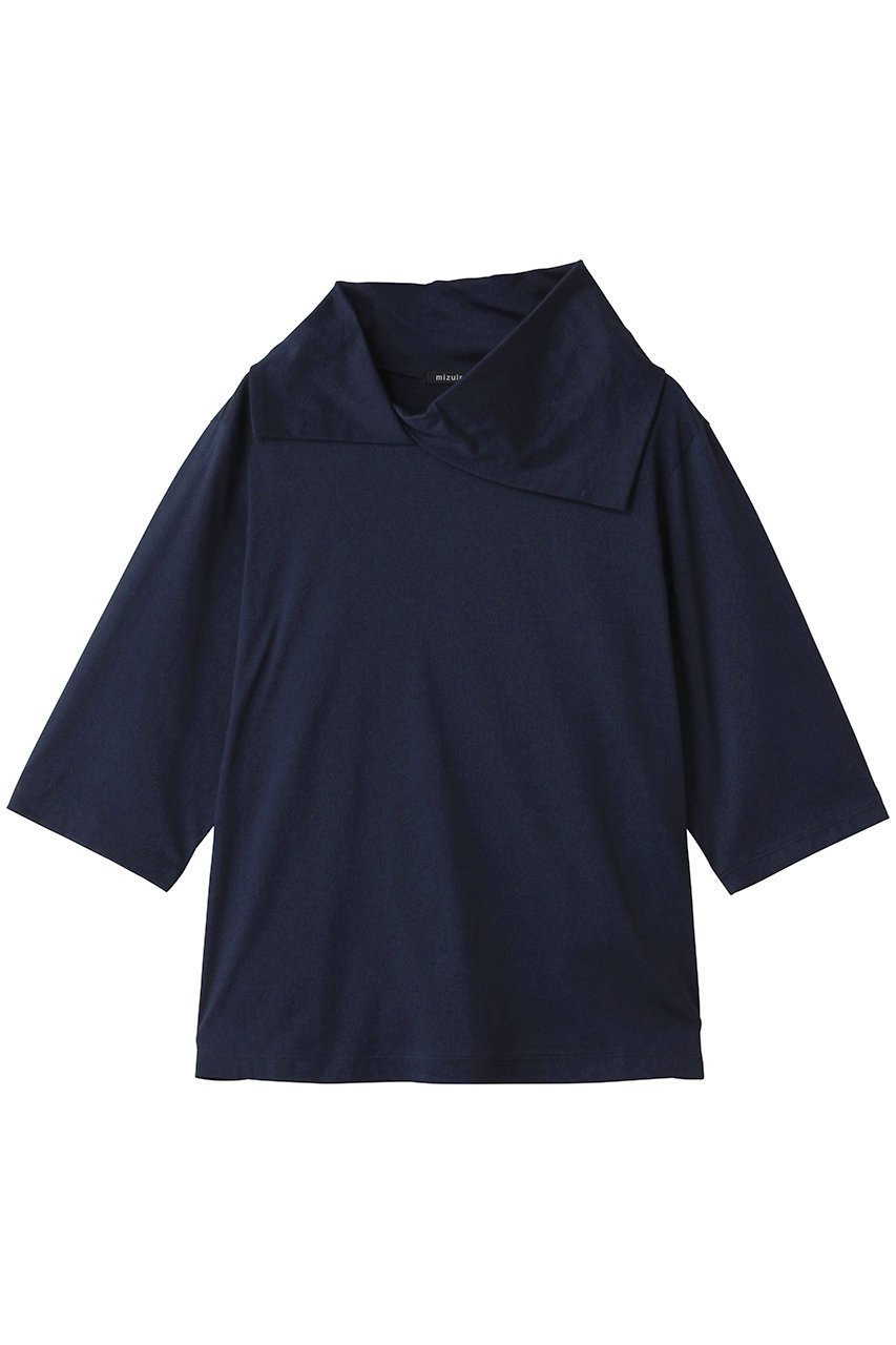 【ミズイロ インド/mizuiro ind】のasymmetry collar P/O プルオーバー インテリア・キッズ・メンズ・レディースファッション・服の通販 founy(ファニー) 　ファッション　Fashion　レディースファッション　Fashion for Women　トップス・カットソー　Cut & Sew Tops　シャツ・ブラウス・オフィスカジュアル　Elegant Blouses & Button-Ups　ロングTシャツ・Tシャツ　Longline T-Shirts & Tees　カジュアルプルオーバー・ニットトップス　Pullovers & Knit Tops / Casual Pullovers　カットソー・ベーシックTシャツ　Cut-and-Sewn Tops / Stretch Tees & Basics　アシンメトリー　Asymmetrical Style　ショート　Short, Short Length　スリーブ　Sleeve, Long Sleeve / Short Sleeve　エレガント 上品　Elegant　半袖　Short Sleeve, Half Sleeve　navy|ID: prp329100004932506 ipo3291000000037021817