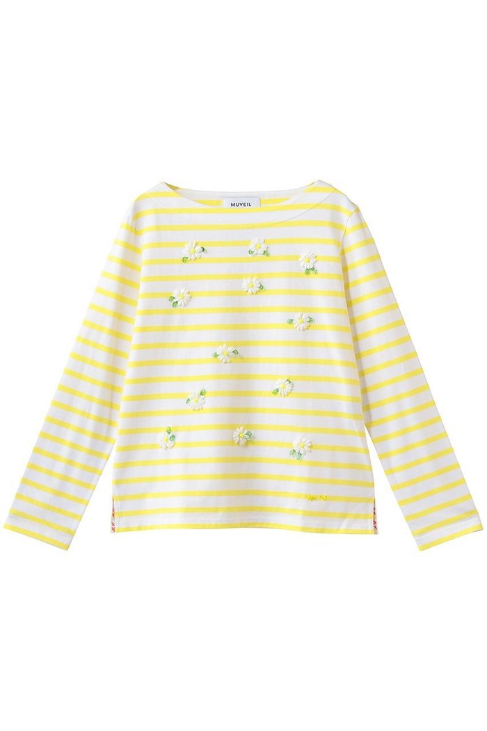 【ミュベール/MUVEIL】のエーデルワイスボーダーカットソー インテリア・キッズ・メンズ・レディースファッション・服の通販 founy(ファウニー) https://founy.com/ ファッション Fashion レディースファッション Fashion for Women トップス・カットソー Cut & Sew Tops シャツ・ブラウス・オフィスカジュアル Elegant Blouses & Button-Ups ロングTシャツ・Tシャツ Longline T-Shirts & Tees カットソー・ベーシックTシャツ Cut-and-Sewn Tops / Stretch Tees & Basics カットソー Cut and Sewn Top スリーブ Sleeve, Long Sleeve / Short Sleeve ネオン Neon, Neon Color ボーダー Border, Stripe モチーフ Motif, Design Theme ロング Long, Long-Length エレガント 上品 Elegant |ID: prp329100004932514 ipo3291000000037021910