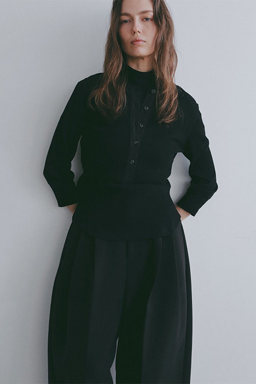 【エトレトウキョウ/ETRE TOKYO】の3/4スリーブヘンリーネックプルオーバー インテリア・キッズ・メンズ・レディースファッション・服の通販 founy(ファニー) 　ファッション　Fashion　レディースファッション　Fashion for Women　トップス・カットソー　Cut & Sew Tops　シャツ・ブラウス・オフィスカジュアル　Elegant Blouses & Button-Ups　ロングTシャツ・Tシャツ　Longline T-Shirts & Tees　カジュアルプルオーバー・ニットトップス　Pullovers & Knit Tops / Casual Pullovers　カットソー・ベーシックTシャツ　Cut-and-Sewn Tops / Stretch Tees & Basics　インナー　Innerwear　ヴィンテージ　Vintage Style　コンパクト　Compact, Small Size　シンプル　Simple, Minimal　スリーブ　Sleeve, Long Sleeve / Short Sleeve　バランス　Balance, Style Balance　フィット　Fit, Slim Fit　フロント　Front, Front Design　リラックス　Relax, Relaxed Fit　ロング　Long, Long-Length　新作・新入荷　New Arrivals / New In　ブラック|ID: prp329100004932591 ipo3291000000037022491