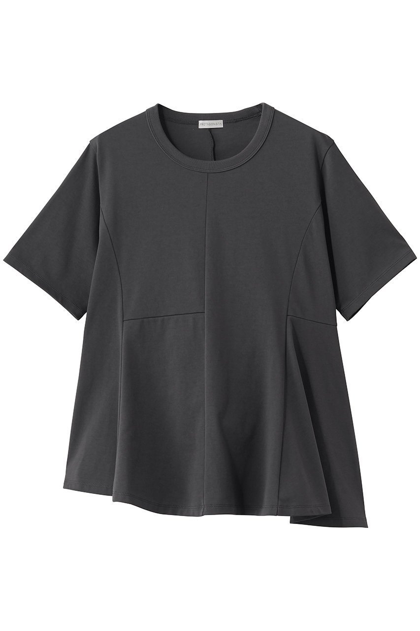 【エリオポール/heliopole】の【PROTAGONISTA】フレアショートスリーブクルーネックカットソー インテリア・キッズ・メンズ・レディースファッション・服の通販 founy(ファニー) 　ファッション　Fashion　レディースファッション　Fashion for Women　トップス・カットソー　Cut & Sew Tops　シャツ・ブラウス・オフィスカジュアル　Elegant Blouses & Button-Ups　ロングTシャツ・Tシャツ　Longline T-Shirts & Tees　カットソー・ベーシックTシャツ　Cut-and-Sewn Tops / Stretch Tees & Basics　カットソー　Cut and Sewn Top　ショート　Short, Short Length　スリーブ　Sleeve, Long Sleeve / Short Sleeve　ドレープ　Drape, Draping Fabric　ボトム　Bottoms, Lower Wear　ミドル　Middle Length, Mid Height　チャコールグレー|ID: prp329100004932633 ipo3291000000037022785