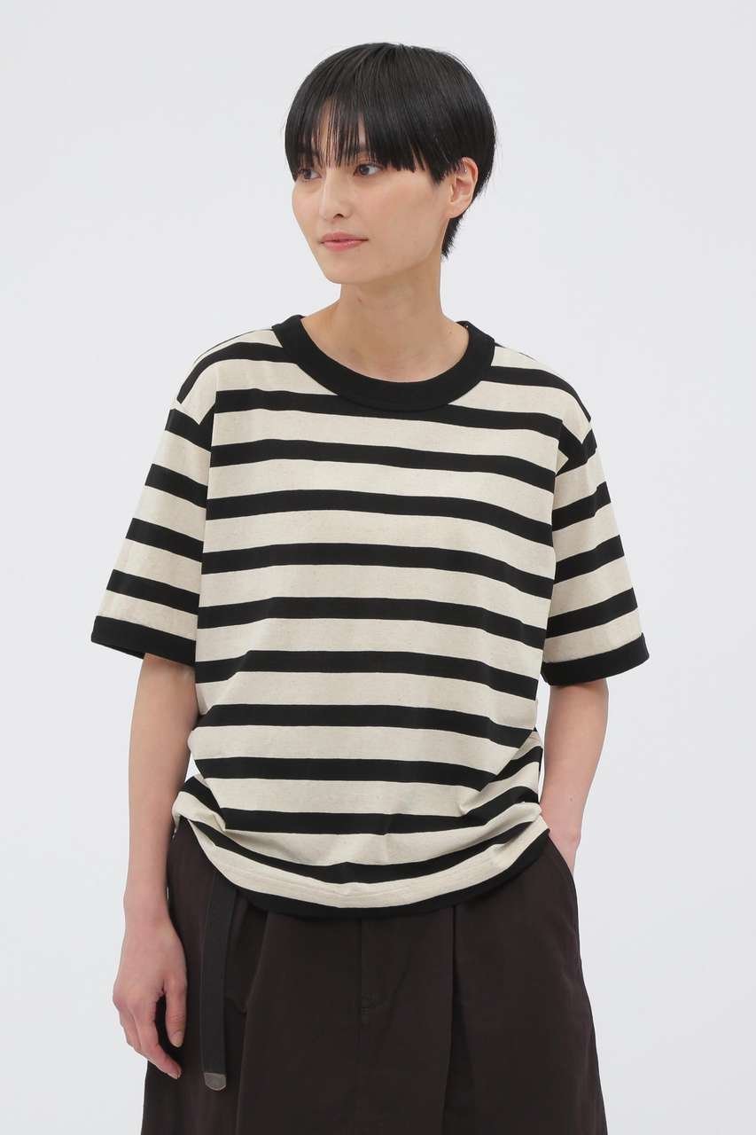 【マーガレットハウエル/MARGARET HOWELL】のCOTTON LINEN STRIPE JERSEY (オンラインショップ限定) インテリア・キッズ・メンズ・レディースファッション・服の通販 founy(ファニー) 　ファッション　Fashion　レディースファッション　Fashion for Women　トップス・カットソー　Cut & Sew Tops　シャツ・ブラウス・オフィスカジュアル　Elegant Blouses & Button-Ups　ロングTシャツ・Tシャツ　Longline T-Shirts & Tees　カットソー・ベーシックTシャツ　Cut-and-Sewn Tops / Stretch Tees & Basics　ショート　Short, Short Length　シンプル　Simple, Minimal　スリーブ　Sleeve, Long Sleeve / Short Sleeve　リネン　Linen, Linen Fabric　リラックス　Relax, Relaxed Fit　定番　Standard, Basic Item　ベージュ|ID: prp329100004932638 ipo3291000000037022823