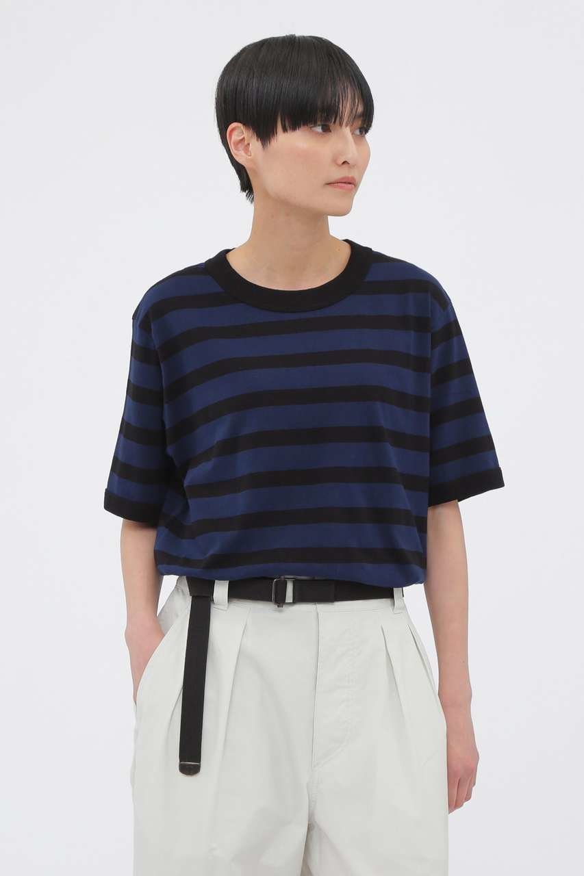 【マーガレットハウエル/MARGARET HOWELL】のCOTTON LINEN STRIPE JERSEY (オンラインショップ限定) インテリア・キッズ・メンズ・レディースファッション・服の通販 founy(ファニー) 　ファッション　Fashion　レディースファッション　Fashion for Women　トップス・カットソー　Cut & Sew Tops　シャツ・ブラウス・オフィスカジュアル　Elegant Blouses & Button-Ups　ロングTシャツ・Tシャツ　Longline T-Shirts & Tees　カットソー・ベーシックTシャツ　Cut-and-Sewn Tops / Stretch Tees & Basics　ショート　Short, Short Length　シンプル　Simple, Minimal　スリーブ　Sleeve, Long Sleeve / Short Sleeve　リネン　Linen, Linen Fabric　リラックス　Relax, Relaxed Fit　定番　Standard, Basic Item　ブルー|ID: prp329100004932638 ipo3291000000037022824