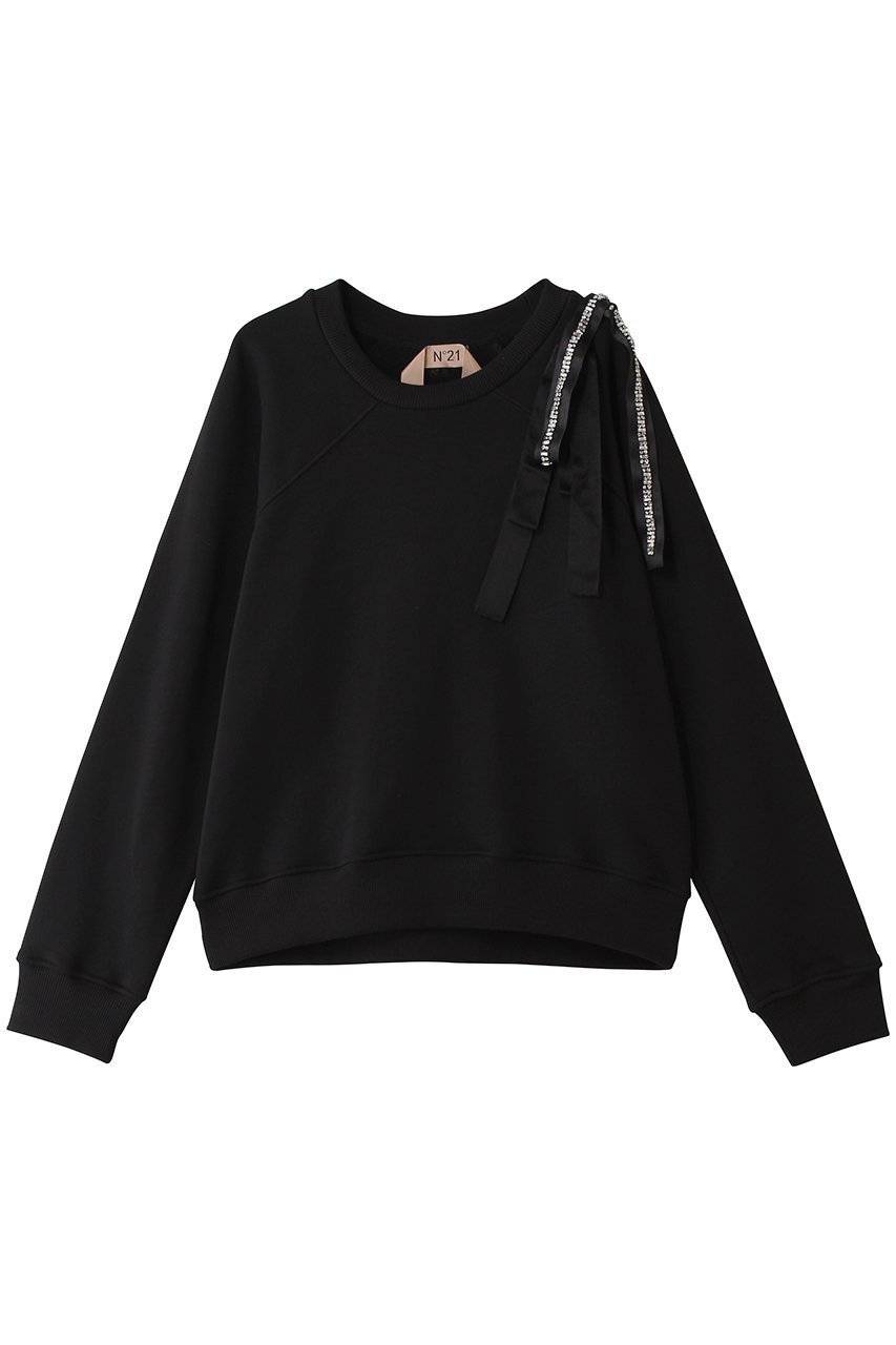 【ヌメロ ヴェントゥーノ/N°21】のテープリボン モチーフ スウェット 人気、トレンドファッション・服の通販 founy(ファニー) 　ファッション　Fashion　レディースファッション　Fashion for Women　トップス・カットソー　Cut & Sew Tops　シャツ・ブラウス・オフィスカジュアル　Elegant Blouses & Button-Ups　レディースパーカー・カジュアルフーディー　Casual Hoodies & Sweatshirts　ロングTシャツ・Tシャツ　Longline T-Shirts & Tees　スウェット・クルーネックトップス　Sweatshirts & Crewnecks / Relaxed Fit Sweat Tops　カットソー・ベーシックTシャツ　Cut-and-Sewn Tops / Stretch Tees & Basics　スウェット / スエット　Sweatshirt, Sweatwear　モチーフ　Motif, Design Theme　リボン　Ribbon, Bow　新作・新入荷　New Arrivals / New In　 other-1|ID: prp329100004932676 ipo3291000000037023347