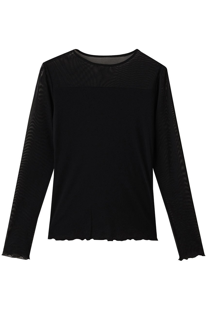 【ジェイドット/j.】のストレッチオーガンジー クルーネックトップス インテリア・キッズ・メンズ・レディースファッション・服の通販 founy(ファニー) 　ファッション　Fashion　レディースファッション　Fashion for Women　トップス・カットソー　Cut & Sew Tops　シャツ・ブラウス・オフィスカジュアル　Elegant Blouses & Button-Ups　ロングTシャツ・Tシャツ　Longline T-Shirts & Tees　カットソー・ベーシックTシャツ　Cut-and-Sewn Tops / Stretch Tees & Basics　おすすめ　Recommended / Our Picks　インナー　Innerwear　エアリー　Airy Texture　オーガンジー　Organza Fabric　コンパクト　Compact, Small Size　ジャケット　Jacket, Outerwear　ストレッチ　Stretch, Stretchy Fabric　スリーブ　Sleeve, Long Sleeve / Short Sleeve　デコルテ　Décolleté, Neckline　ベーシック　Basic, Essential　ロング　Long, Long-Length　エレガント 上品　Elegant　再入荷　Restock / Back in Stock　ブラック|ID: prp329100004932680 ipo3291000000037023386