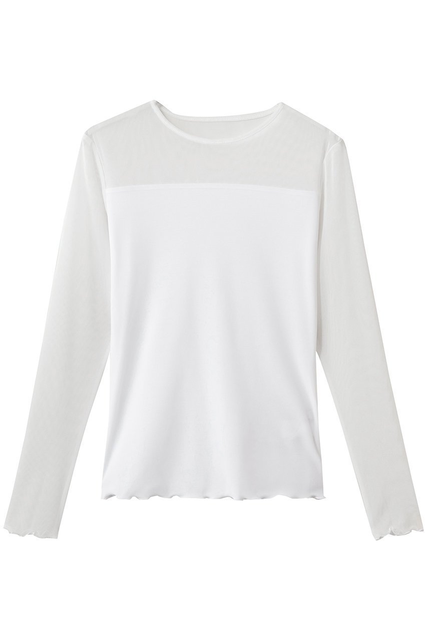 【ジェイドット/j.】のストレッチオーガンジー クルーネックトップス インテリア・キッズ・メンズ・レディースファッション・服の通販 founy(ファニー) 　ファッション　Fashion　レディースファッション　Fashion for Women　トップス・カットソー　Cut & Sew Tops　シャツ・ブラウス・オフィスカジュアル　Elegant Blouses & Button-Ups　ロングTシャツ・Tシャツ　Longline T-Shirts & Tees　カットソー・ベーシックTシャツ　Cut-and-Sewn Tops / Stretch Tees & Basics　おすすめ　Recommended / Our Picks　インナー　Innerwear　エアリー　Airy Texture　オーガンジー　Organza Fabric　コンパクト　Compact, Small Size　ジャケット　Jacket, Outerwear　ストレッチ　Stretch, Stretchy Fabric　スリーブ　Sleeve, Long Sleeve / Short Sleeve　デコルテ　Décolleté, Neckline　ベーシック　Basic, Essential　ロング　Long, Long-Length　エレガント 上品　Elegant　再入荷　Restock / Back in Stock　オフホワイト|ID: prp329100004932680 ipo3291000000037023388