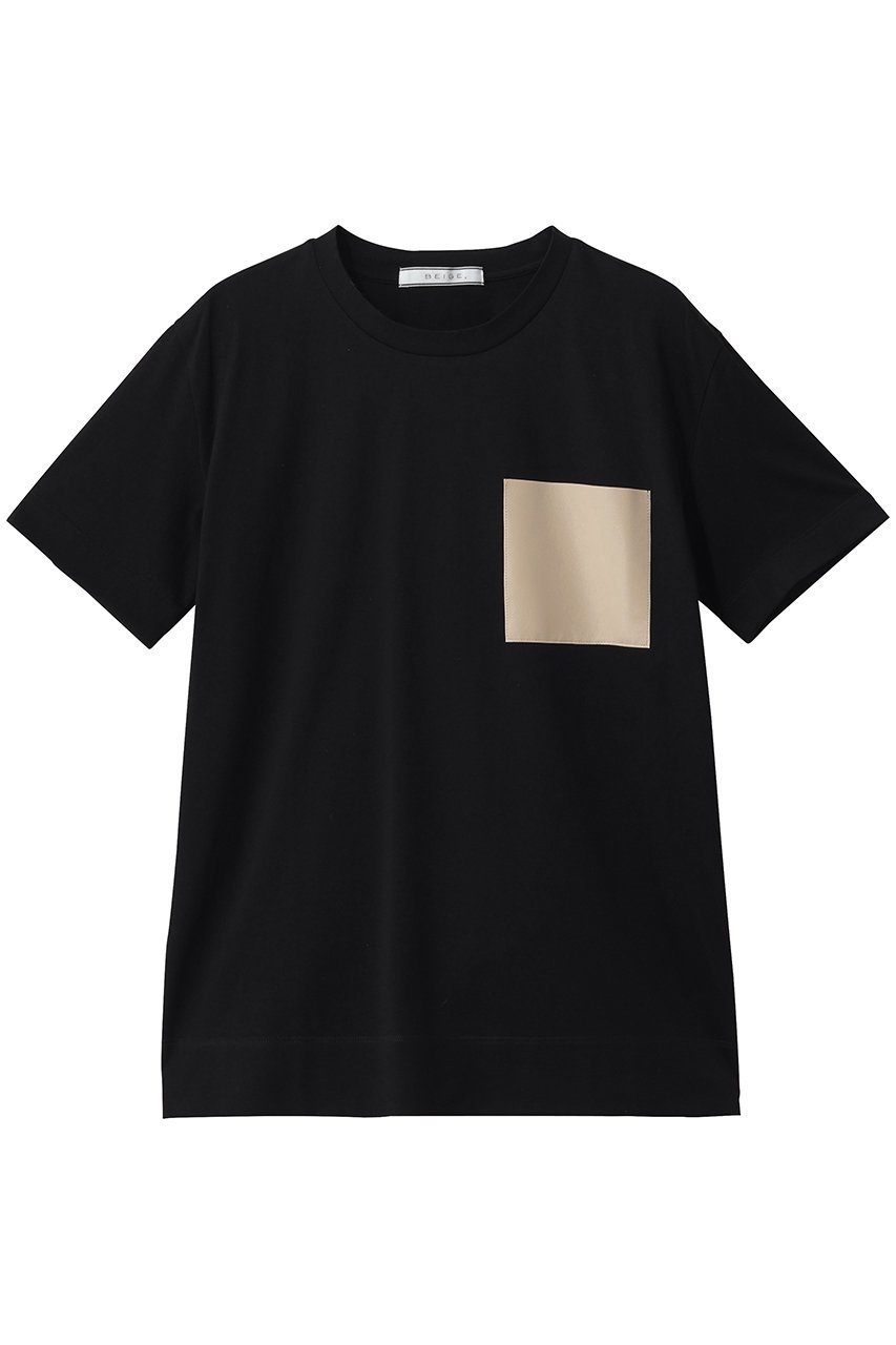 【ベイジ,/BEIGE,】のTORENIA(トレニア)/レザーポケットコットンクルーネックTシャツ インテリア・キッズ・メンズ・レディースファッション・服の通販 founy(ファニー) 　ファッション　Fashion　レディースファッション　Fashion for Women　トップス・カットソー　Cut & Sew Tops　シャツ・ブラウス・オフィスカジュアル　Elegant Blouses & Button-Ups　ロングTシャツ・Tシャツ　Longline T-Shirts & Tees　カットソー・ベーシックTシャツ　Cut-and-Sewn Tops / Stretch Tees & Basics　ショート　Short, Short Length　シンプル　Simple, Minimal　スリーブ　Sleeve, Long Sleeve / Short Sleeve　フェイクレザー　Faux Leather, PU Leather　ポケット　Pocket, Pocket Detail　半袖　Short Sleeve, Half Sleeve　Black×Taupe|ID: prp329100004932682 ipo3291000000037023425