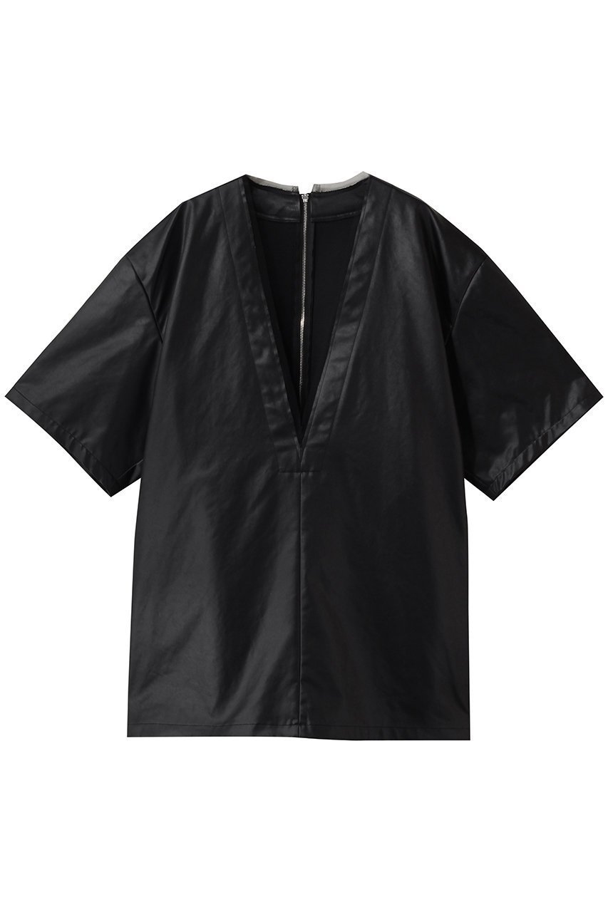 【プランク プロジェクト/PRANK PROJECT】のレザーライクオーバーT インテリア・キッズ・メンズ・レディースファッション・服の通販 founy(ファニー) 　ファッション　Fashion　レディースファッション　Fashion for Women　トップス・カットソー　Cut & Sew Tops　シャツ・ブラウス・オフィスカジュアル　Elegant Blouses & Button-Ups　カッティング　Cutting Detail　サテン　Satin, Glossy Fabric　ショート　Short, Short Length　スリーブ　Sleeve, Long Sleeve / Short Sleeve　タンブラー　Tumbler, Travel Mug　チュール　Tulip, Tulip Motif　フェイクレザー　Faux Leather, PU Leather　エレガント 上品　Elegant　BLK(ブラック)|ID: prp329100004932703 ipo3291000000037023667