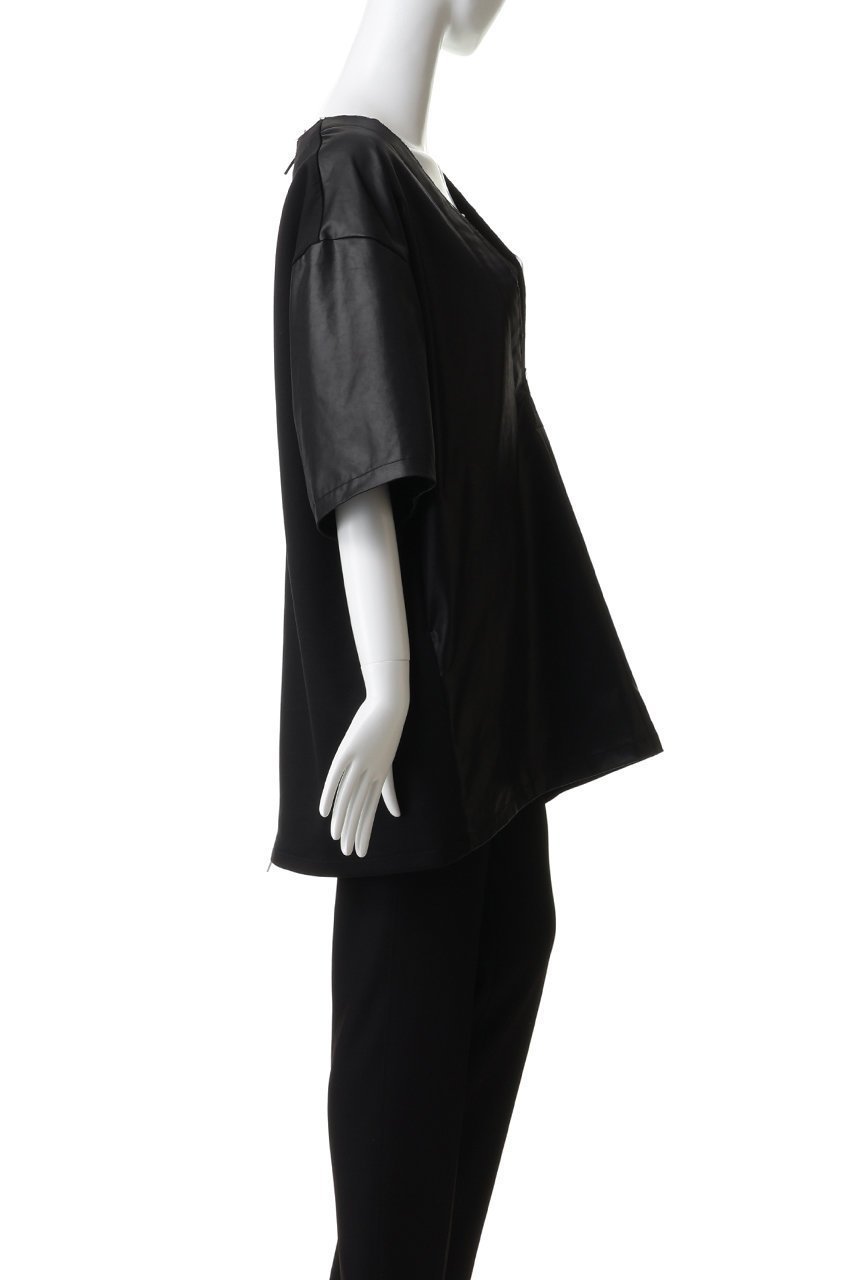 【プランク プロジェクト/PRANK PROJECT】のレザーライクオーバーT 人気、トレンドファッション・服の通販 founy(ファニー) 　ファッション　Fashion　レディースファッション　Fashion for Women　トップス・カットソー　Cut & Sew Tops　シャツ・ブラウス・オフィスカジュアル　Elegant Blouses & Button-Ups　カッティング　Cutting Detail　サテン　Satin, Glossy Fabric　ショート　Short, Short Length　スリーブ　Sleeve, Long Sleeve / Short Sleeve　タンブラー　Tumbler, Travel Mug　チュール　Tulip, Tulip Motif　フェイクレザー　Faux Leather, PU Leather　エレガント 上品　Elegant　other-3|ID: prp329100004932703 ipo3291000000037023672