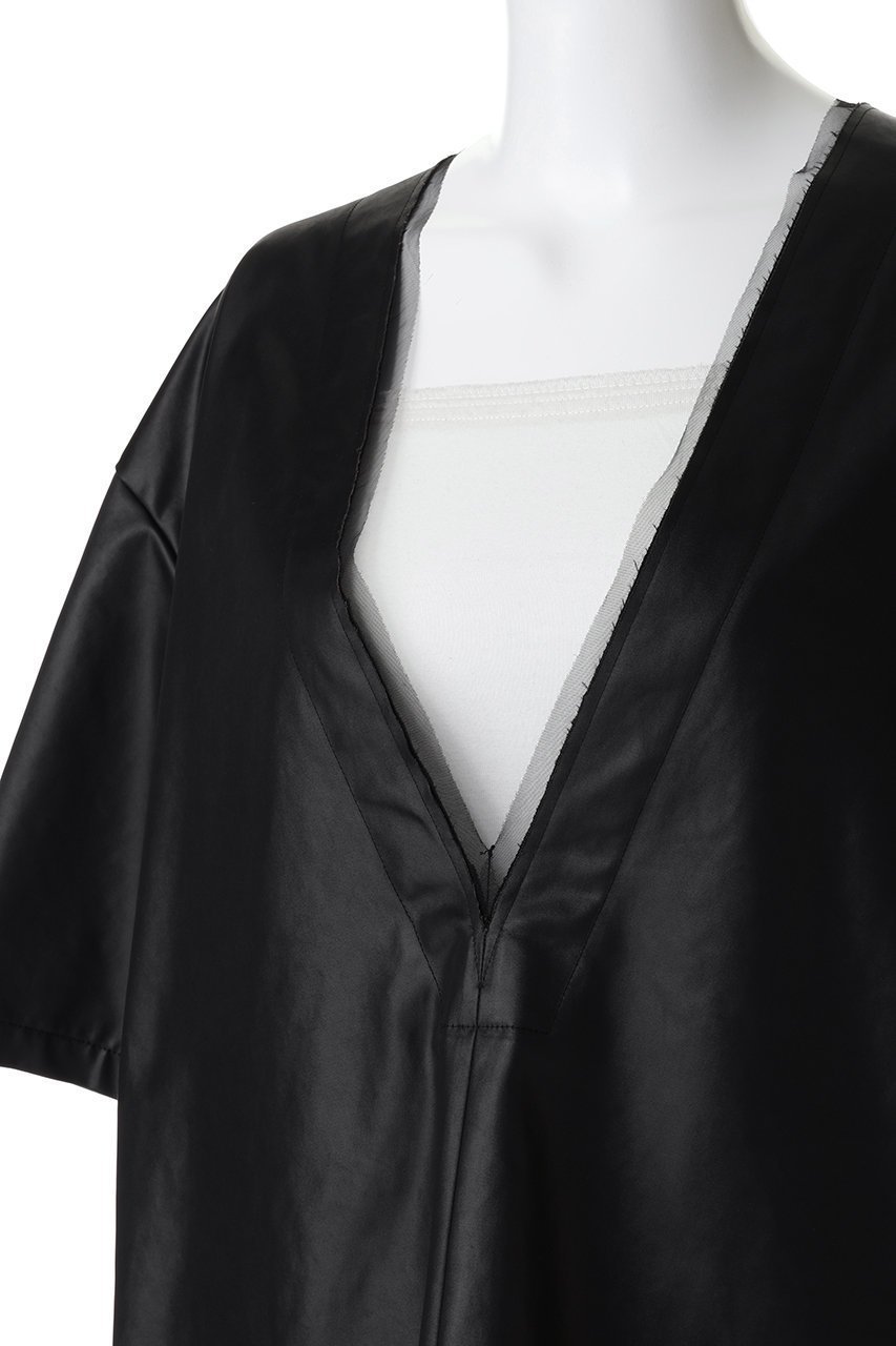 【プランク プロジェクト/PRANK PROJECT】のレザーライクオーバーT 人気、トレンドファッション・服の通販 founy(ファニー) 　ファッション　Fashion　レディースファッション　Fashion for Women　トップス・カットソー　Cut & Sew Tops　シャツ・ブラウス・オフィスカジュアル　Elegant Blouses & Button-Ups　カッティング　Cutting Detail　サテン　Satin, Glossy Fabric　ショート　Short, Short Length　スリーブ　Sleeve, Long Sleeve / Short Sleeve　タンブラー　Tumbler, Travel Mug　チュール　Tulip, Tulip Motif　フェイクレザー　Faux Leather, PU Leather　エレガント 上品　Elegant　other-5|ID: prp329100004932703 ipo3291000000037023675