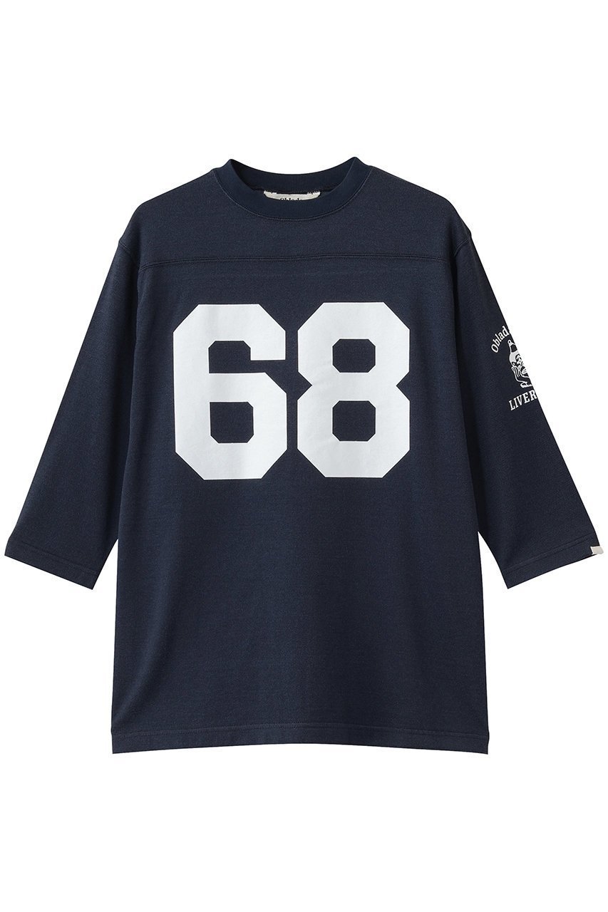 【オブラダ/Oblada】のフットボールTシャツ インテリア・キッズ・メンズ・レディースファッション・服の通販 founy(ファニー) 　ファッション　Fashion　レディースファッション　Fashion for Women　トップス・カットソー　Cut & Sew Tops　シャツ・ブラウス・オフィスカジュアル　Elegant Blouses & Button-Ups　ロングTシャツ・Tシャツ　Longline T-Shirts & Tees　カットソー・ベーシックTシャツ　Cut-and-Sewn Tops / Stretch Tees & Basics　なめらか　Smooth, Silky Texture　スラックス　Slacks, Dress Pants　スリーブ　Sleeve, Long Sleeve / Short Sleeve　バランス　Balance, Style Balance　フェミニン　Feminine, Girly　ロング　Long, Long-Length　ヴィンテージ　Vintage Style　ネイビー|ID: prp329100004932727 ipo3291000000037023980
