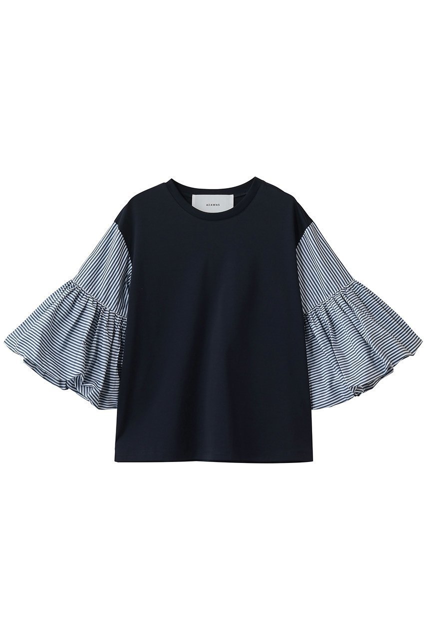 【アダワス/ADAWAS】のコットン ジャージー Tシャツ インテリア・キッズ・メンズ・レディースファッション・服の通販 founy(ファニー) 　ファッション　Fashion　レディースファッション　Fashion for Women　トップス・カットソー　Cut & Sew Tops　シャツ・ブラウス・オフィスカジュアル　Elegant Blouses & Button-Ups　ロングTシャツ・Tシャツ　Longline T-Shirts & Tees　カットソー・ベーシックTシャツ　Cut-and-Sewn Tops / Stretch Tees & Basics　ショート　Short, Short Length　シルケット　Silket, Silky Cotton　スリーブ　Sleeve, Long Sleeve / Short Sleeve　タイプライター　Typewriter Fabric, Crisp Cotton　フレア　Flare, Flared　エレガント 上品　Elegant　ビジネス 仕事 通勤　Business / Work / Commuting　ミッドナイト|ID: prp329100004932773 ipo3291000000037024507