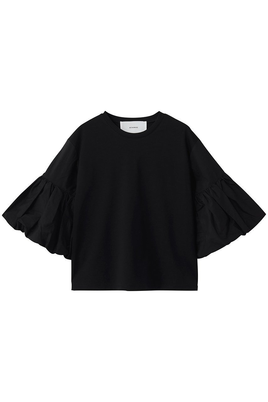 【アダワス/ADAWAS】のコットン ジャージー Tシャツ インテリア・キッズ・メンズ・レディースファッション・服の通販 founy(ファニー) 　ファッション　Fashion　レディースファッション　Fashion for Women　トップス・カットソー　Cut & Sew Tops　シャツ・ブラウス・オフィスカジュアル　Elegant Blouses & Button-Ups　ロングTシャツ・Tシャツ　Longline T-Shirts & Tees　カットソー・ベーシックTシャツ　Cut-and-Sewn Tops / Stretch Tees & Basics　ショート　Short, Short Length　シルケット　Silket, Silky Cotton　スリーブ　Sleeve, Long Sleeve / Short Sleeve　タイプライター　Typewriter Fabric, Crisp Cotton　フレア　Flare, Flared　エレガント 上品　Elegant　ビジネス 仕事 通勤　Business / Work / Commuting　ブラック|ID: prp329100004932773 ipo3291000000037024508