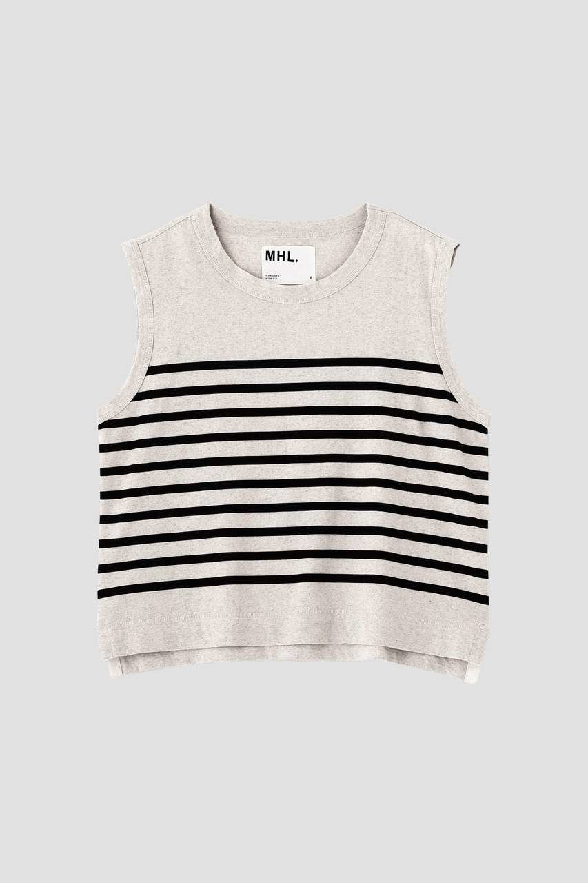 【マーガレットハウエル/MARGARET HOWELL】のBELGIAN LINEN COTTON JERSEY TOP 人気、トレンドファッション・服の通販 founy(ファニー) 　ファッション　Fashion　レディースファッション　Fashion for Women　トップス・カットソー　Cut & Sew Tops　キャミソール&ノースリーブ　Camisoles & Sleeveless Tops　シャツ・ブラウス・オフィスカジュアル　Elegant Blouses & Button-Ups　ロングTシャツ・Tシャツ　Longline T-Shirts & Tees　カットソー・ベーシックTシャツ　Cut-and-Sewn Tops / Stretch Tees & Basics　キャミソール　Camisole, Spaghetti Strap Top　ストライプ　Stripe, Striped Pattern　タンク　Tank Top, Sleeveless Top　プリント　Print, Printed Pattern　リネン　Linen, Linen Fabric　エレガント 上品　Elegant　夏　Summer　other-4|ID: prp329100004932783 ipo3291000000037024596