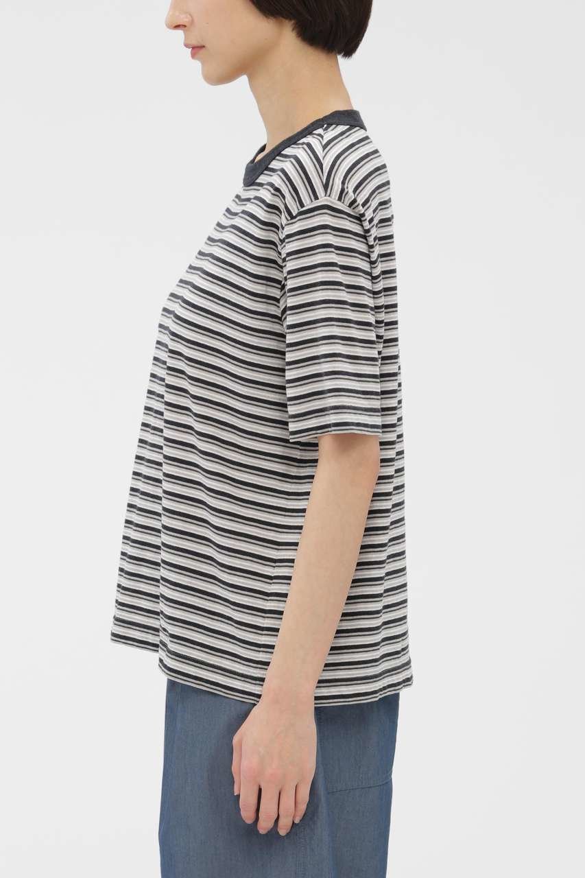 【マーガレットハウエル/MARGARET HOWELL】のCOTTON LINEN MULTI STRIPE JERSEY TOP 人気、トレンドファッション・服の通販 founy(ファニー) 　ファッション　Fashion　レディースファッション　Fashion for Women　トップス・カットソー　Cut & Sew Tops　シャツ・ブラウス・オフィスカジュアル　Elegant Blouses & Button-Ups　ロングTシャツ・Tシャツ　Longline T-Shirts & Tees　カットソー・ベーシックTシャツ　Cut-and-Sewn Tops / Stretch Tees & Basics　ショート　Short, Short Length　ストライプ　Stripe, Striped Pattern　スリーブ　Sleeve, Long Sleeve / Short Sleeve　バランス　Balance, Style Balance　リネン　Linen, Linen Fabric　リラックス　Relax, Relaxed Fit　ワイド　Wide, Wide Fit　other-4|ID: prp329100004932800 ipo3291000000037024803