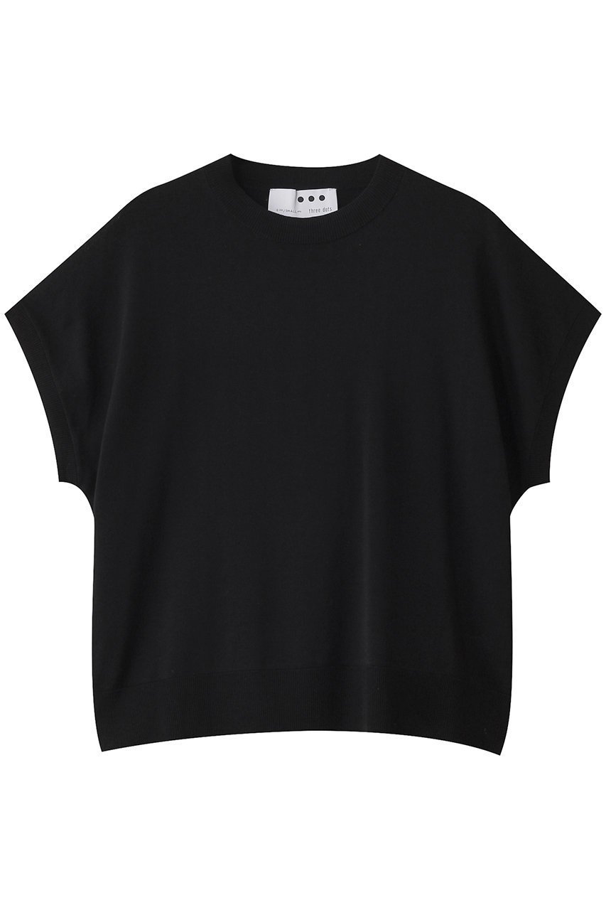 【スリー ドッツ/three dots】のウォッシャブルコットンシルク 半袖トップス インテリア・キッズ・メンズ・レディースファッション・服の通販 founy(ファニー) 　ファッション　Fashion　レディースファッション　Fashion for Women　トップス・カットソー　Cut & Sew Tops　シャツ・ブラウス・オフィスカジュアル　Elegant Blouses & Button-Ups　ロングTシャツ・Tシャツ　Longline T-Shirts & Tees　カットソー・ベーシックTシャツ　Cut-and-Sewn Tops / Stretch Tees & Basics　ウォッシャブル　Machine Washable　ショート　Short, Short Length　シルク　Silk, 100% Silk　シンプル　Simple, Minimal　スリーブ　Sleeve, Long Sleeve / Short Sleeve　ボトム　Bottoms, Lower Wear　リラックス　Relax, Relaxed Fit　エレガント 上品　Elegant　半袖　Short Sleeve, Half Sleeve　洗える　Machine Washable　ブラック|ID: prp329100004932808 ipo3291000000037024861